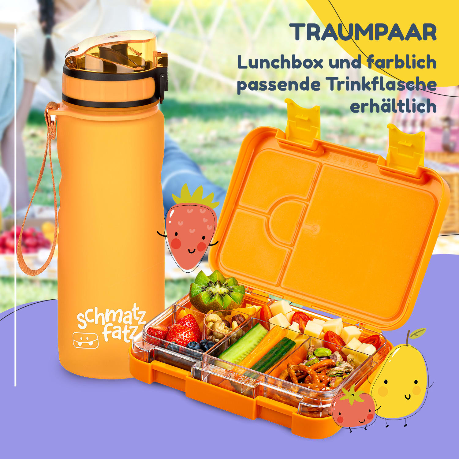 schmatzfatz Frühstücksset Lunchbox & Trinkflasche Tritan dicht BPA-frei test-akeneo Orange