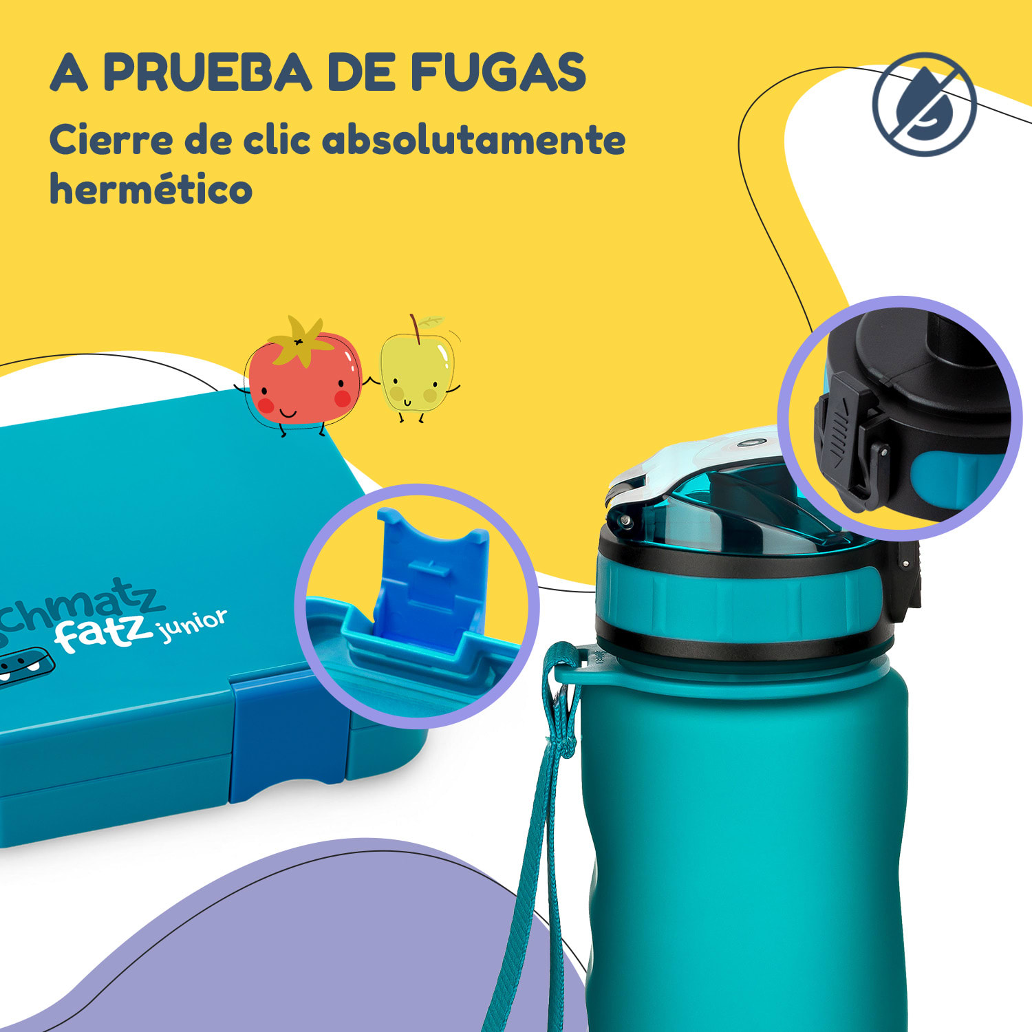 schmatzfatz Set de desayuno Fiambrera y botella Tritán Hermético Libre de BPA Azul Petróleo