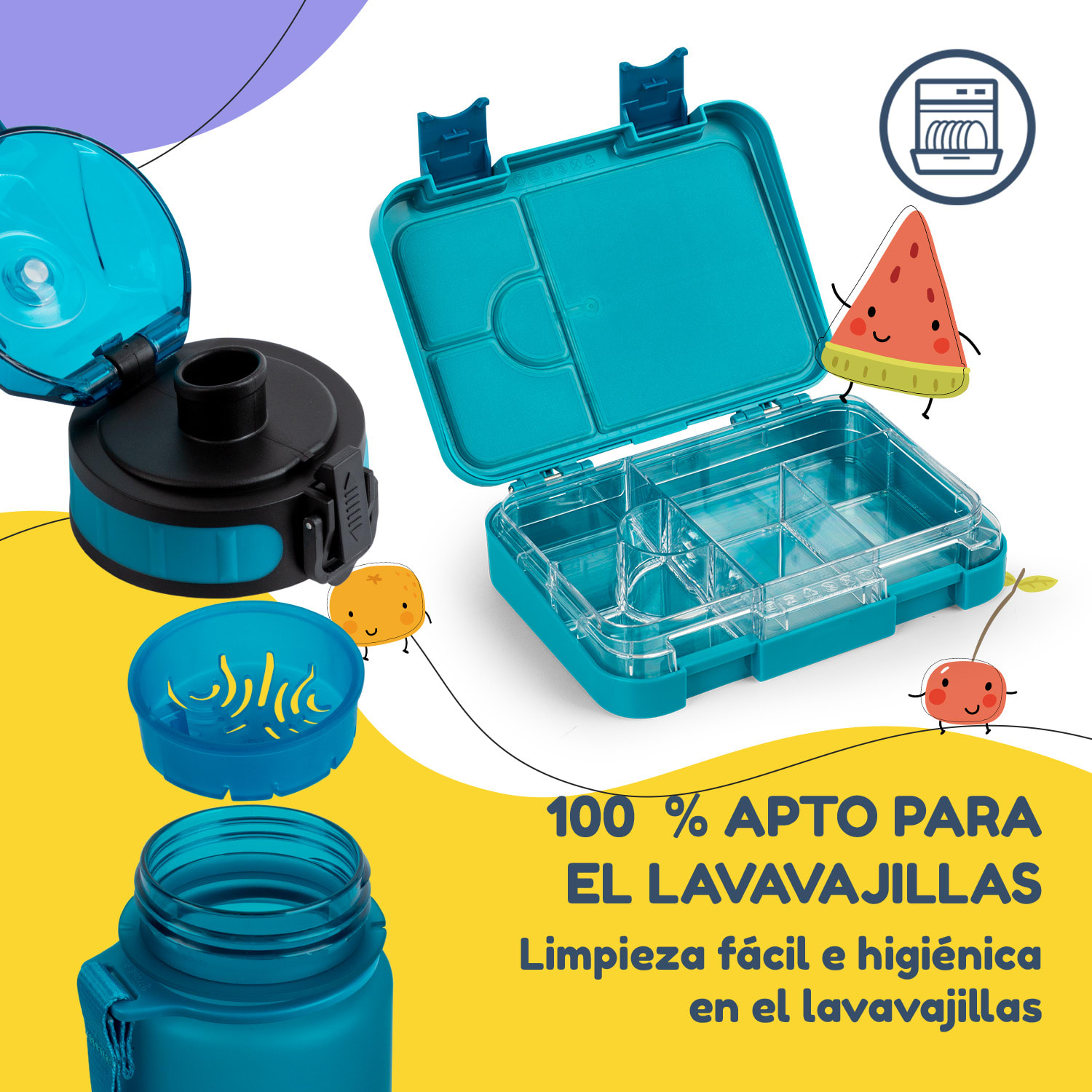 schmatzfatz Set de desayuno Fiambrera y botella Tritán Hermético Libre de BPA Azul Petróleo