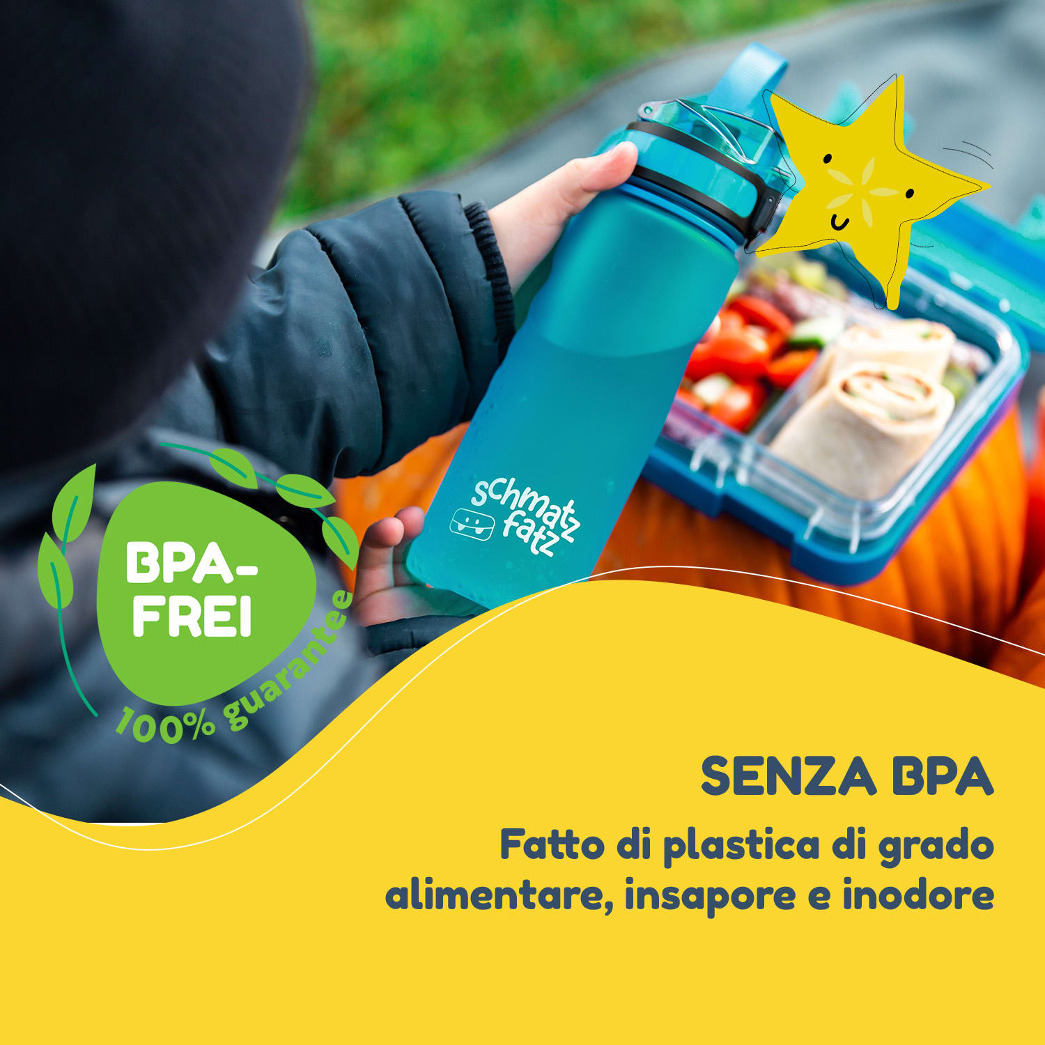 schmatzfatz - Set da colazione: portapranzo e borraccia, Tritan, chiusura ermetica, senza BPA Petrolio