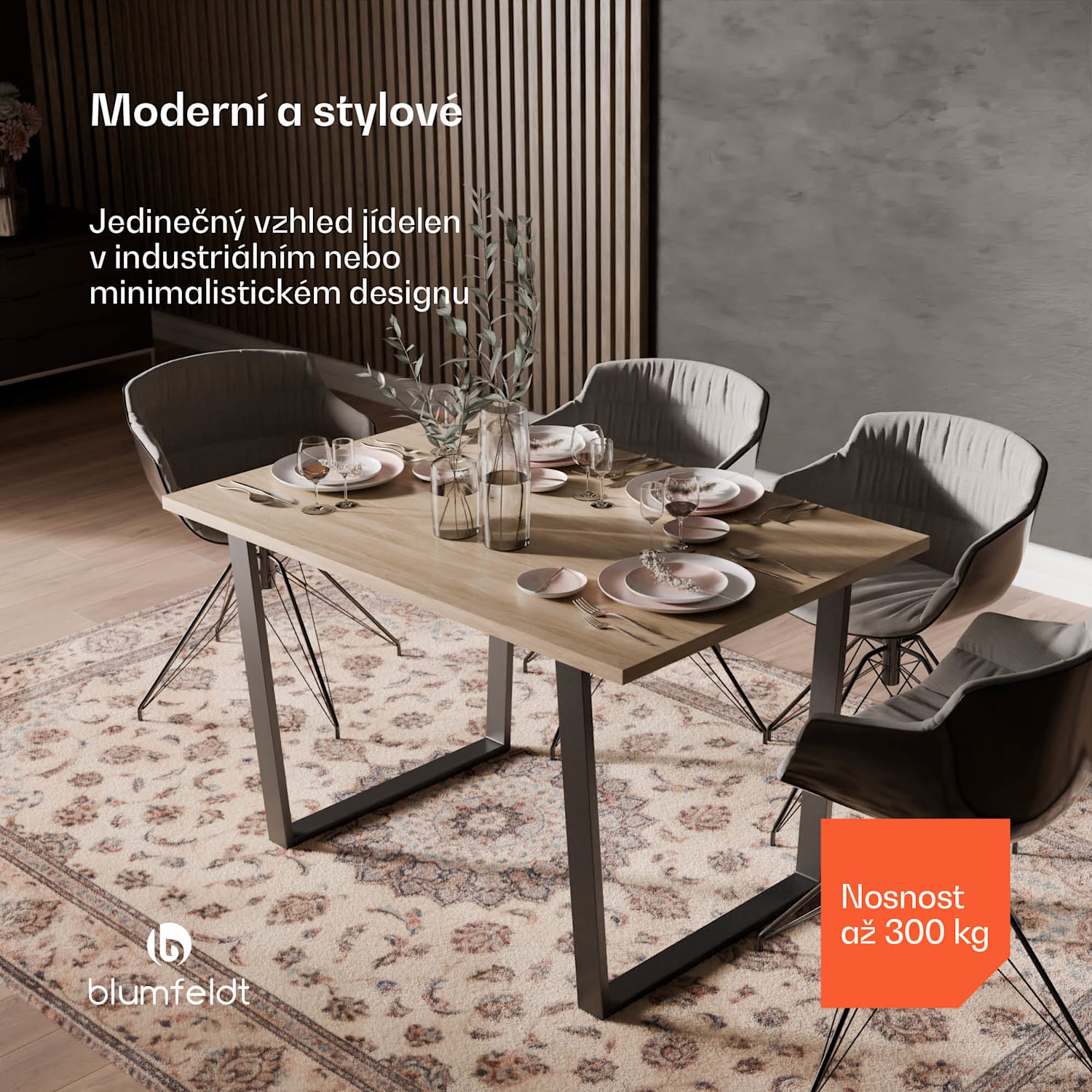 Bearsdon jídelní set, stolová deska a kovové nohy stolu, industriální styl, stabilní, moderní 120 x 80 cm | Borovice