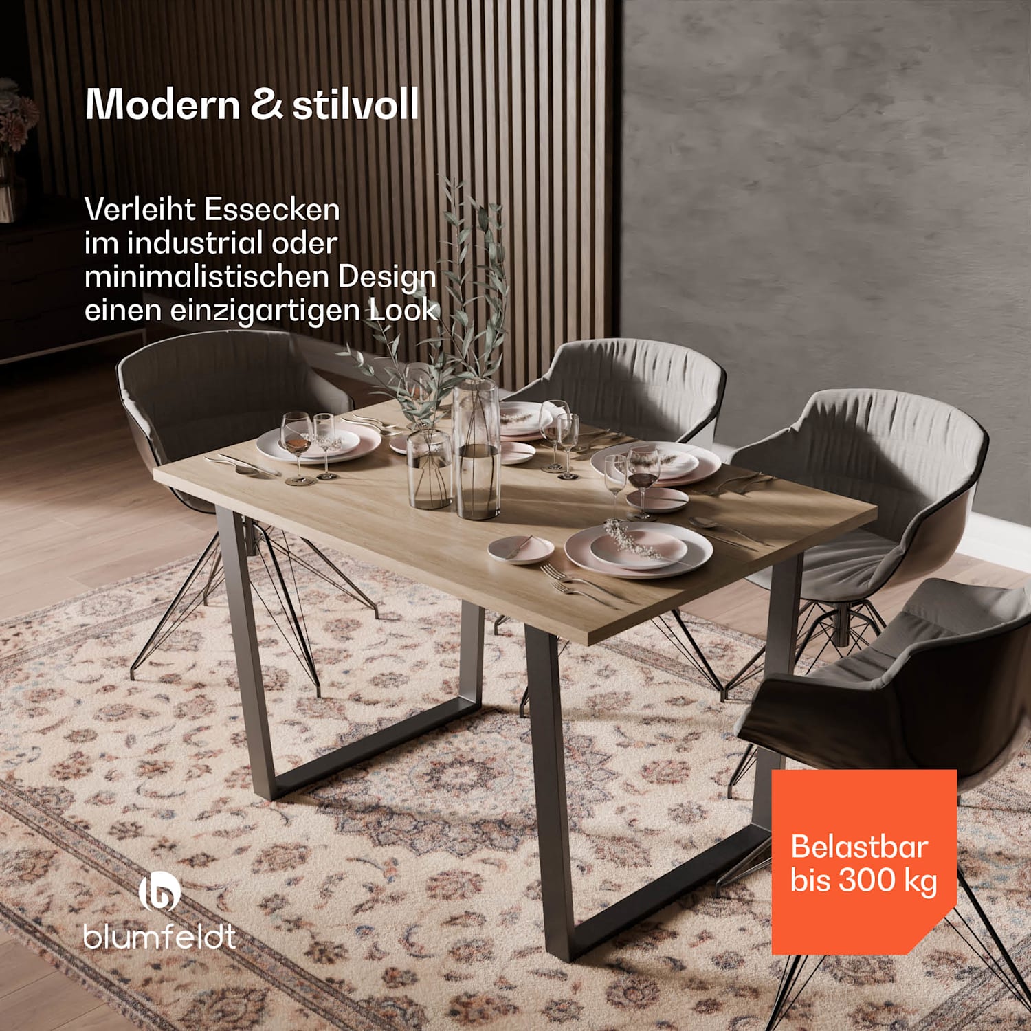 Bearsdon Esstisch Set | Tischplatte & Metall-Tischbeine | Industrial Style | stabil | modern 120 x 80 cm | Kiefer