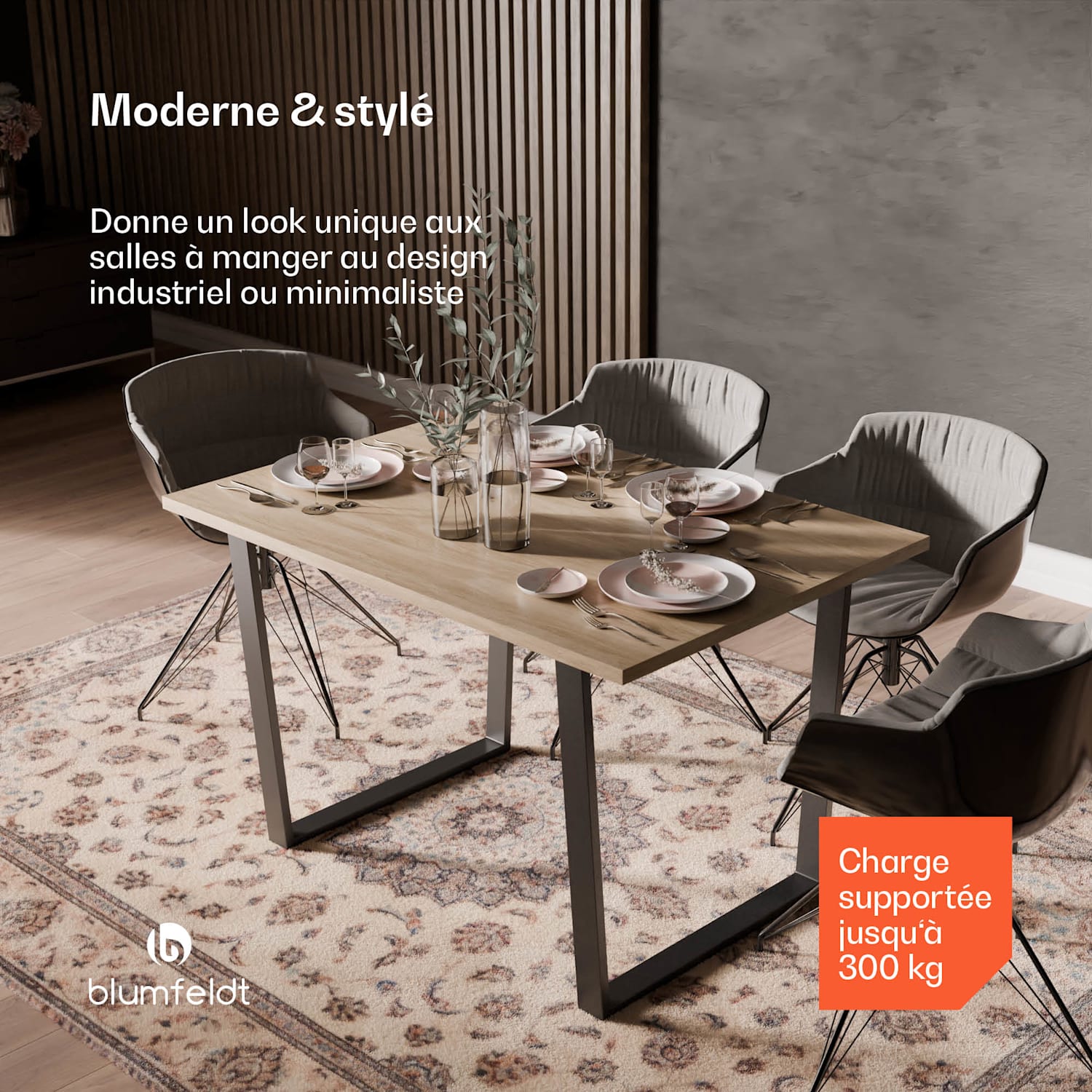 Bearsdon eettafel | tafelblad & metalen tafelpoten | industriële stijl | stabiel | modern 120 x 80 cm | Den