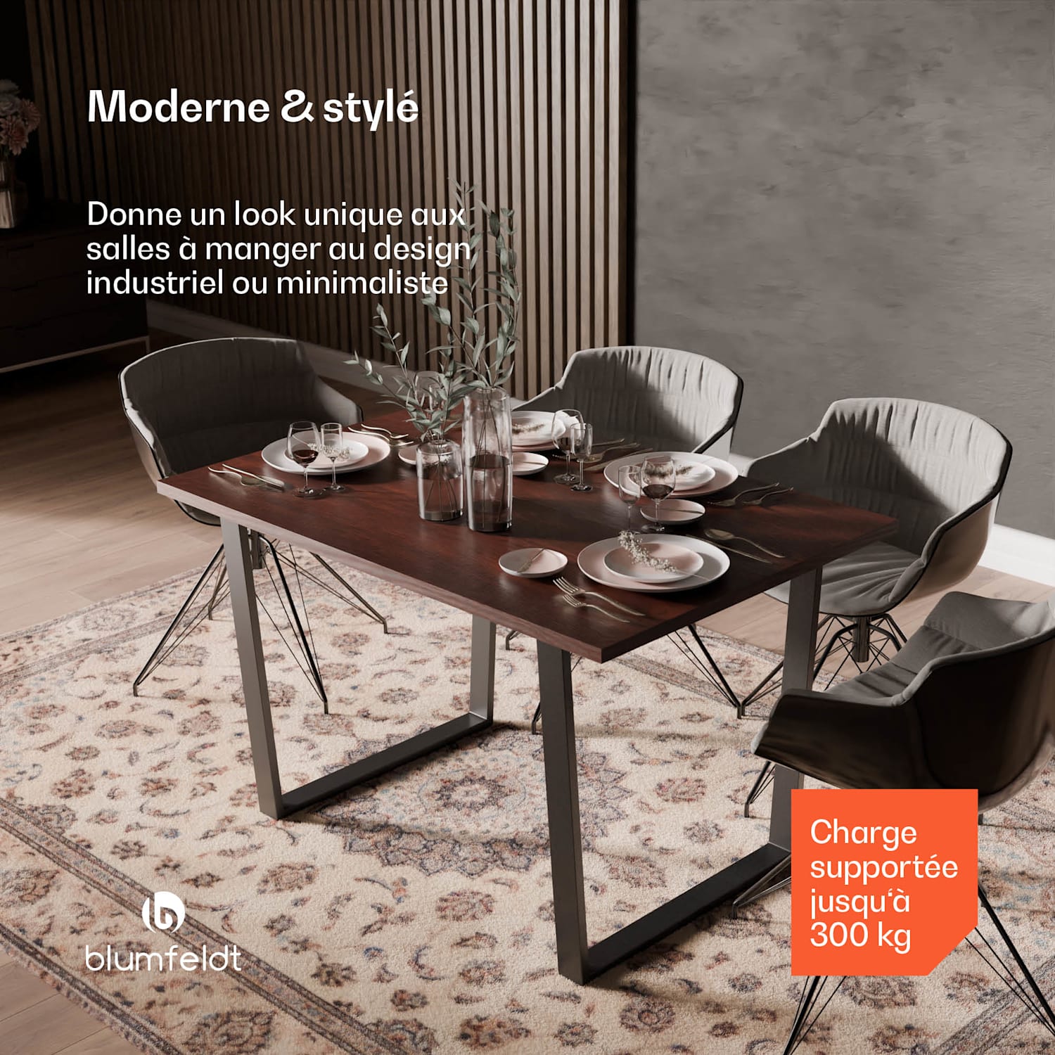 Bearsdon eettafel | tafelblad & metalen tafelpoten | industriële stijl | stabiel | modern 120 x 80 cm | Teak