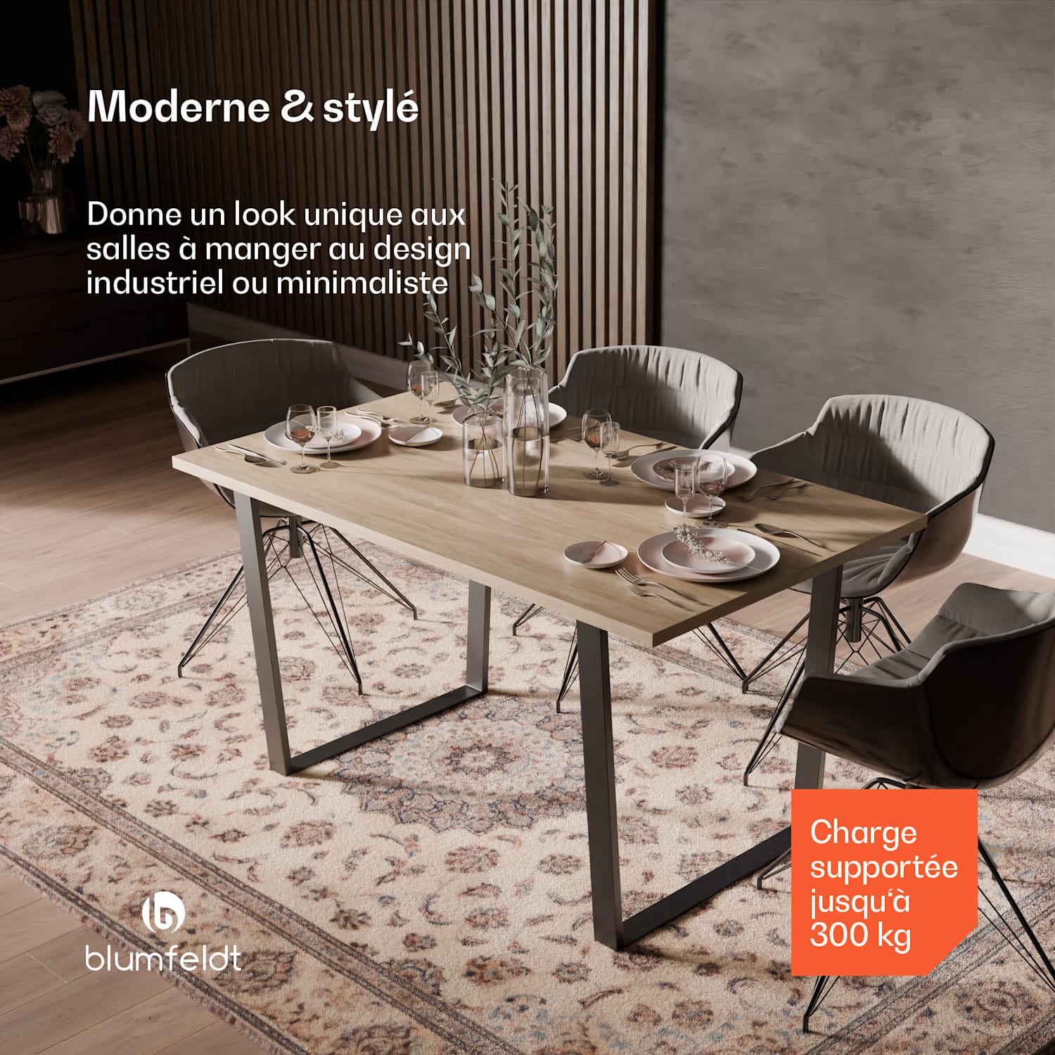 Bearsdon eettafel | tafelblad & metalen tafelpoten | industriële stijl | stabiel | modern 140 x 80 | Den