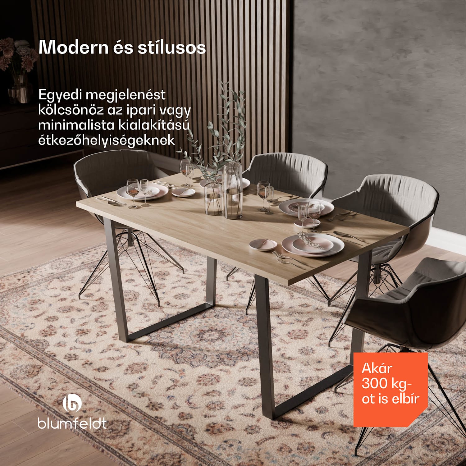 Bearsdon étkezőgarnitúra, asztallap és fém asztallábak, ipari stílus, stabil, modern 140 x 80 | Fenyő