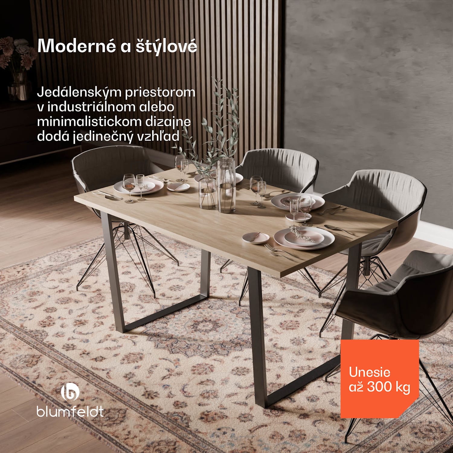 Bearsdon jedálenský set, stolová doska a kovové nohy stola, industriálny štýl, stabilný, moderný 140 x 80 | Borovica
