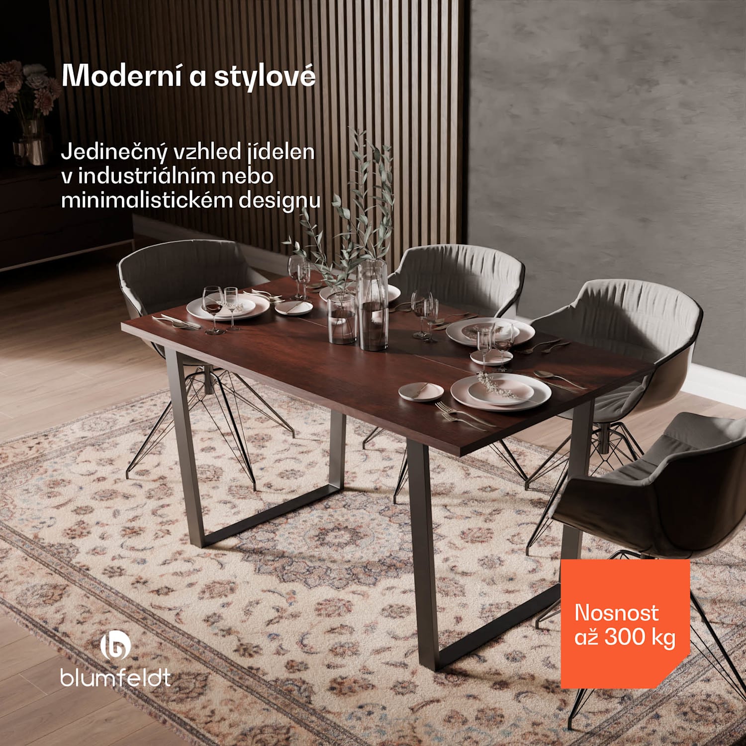 Bearsdon jídelní set, stolová deska a kovové nohy stolu, industriální styl, stabilní, moderní 140 x 80 | Teakové dřevo