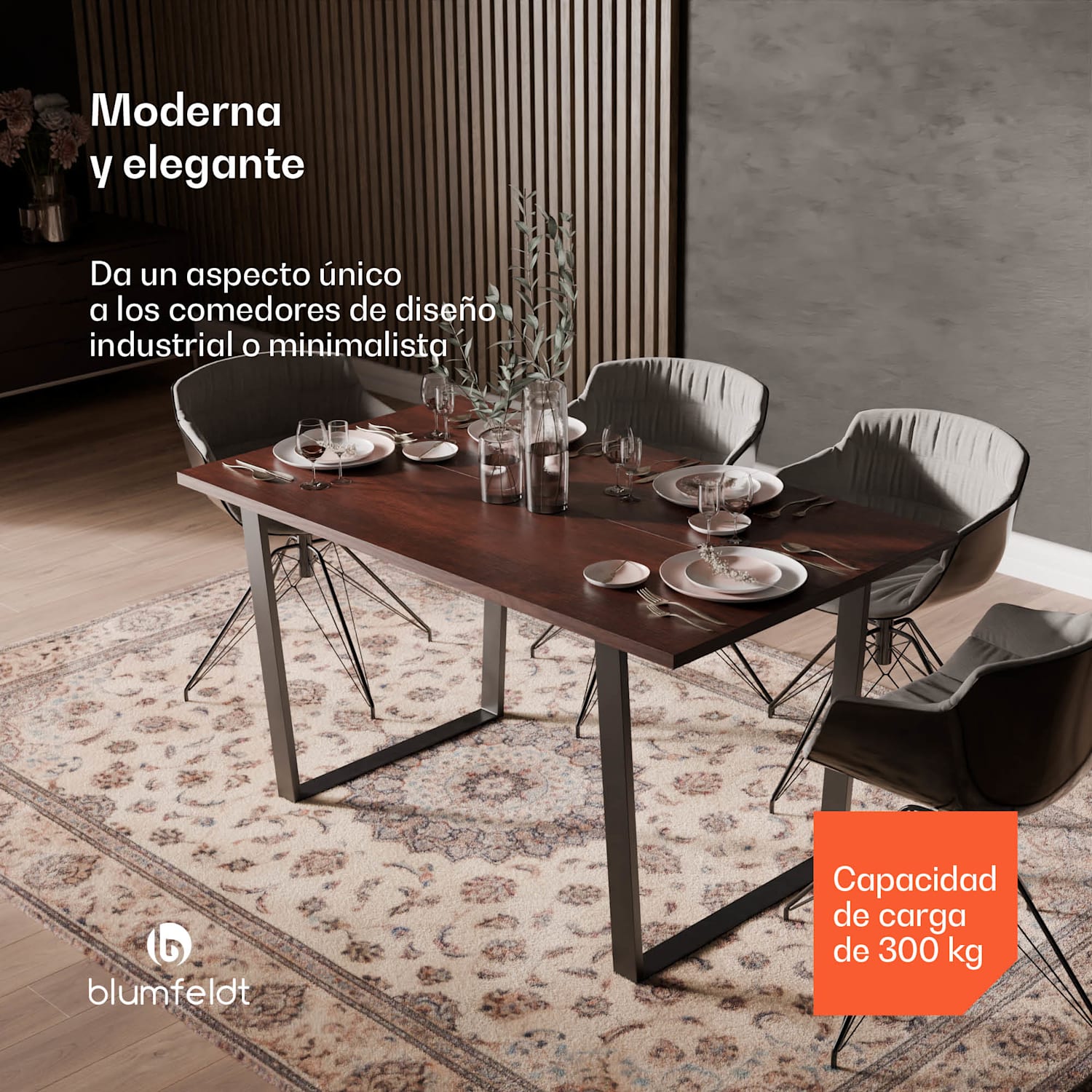 Juego de mesa de comedor Bearsdon | tablero y patas de metal | estilo industrial | estable | moderno 140 x 80 | Teca