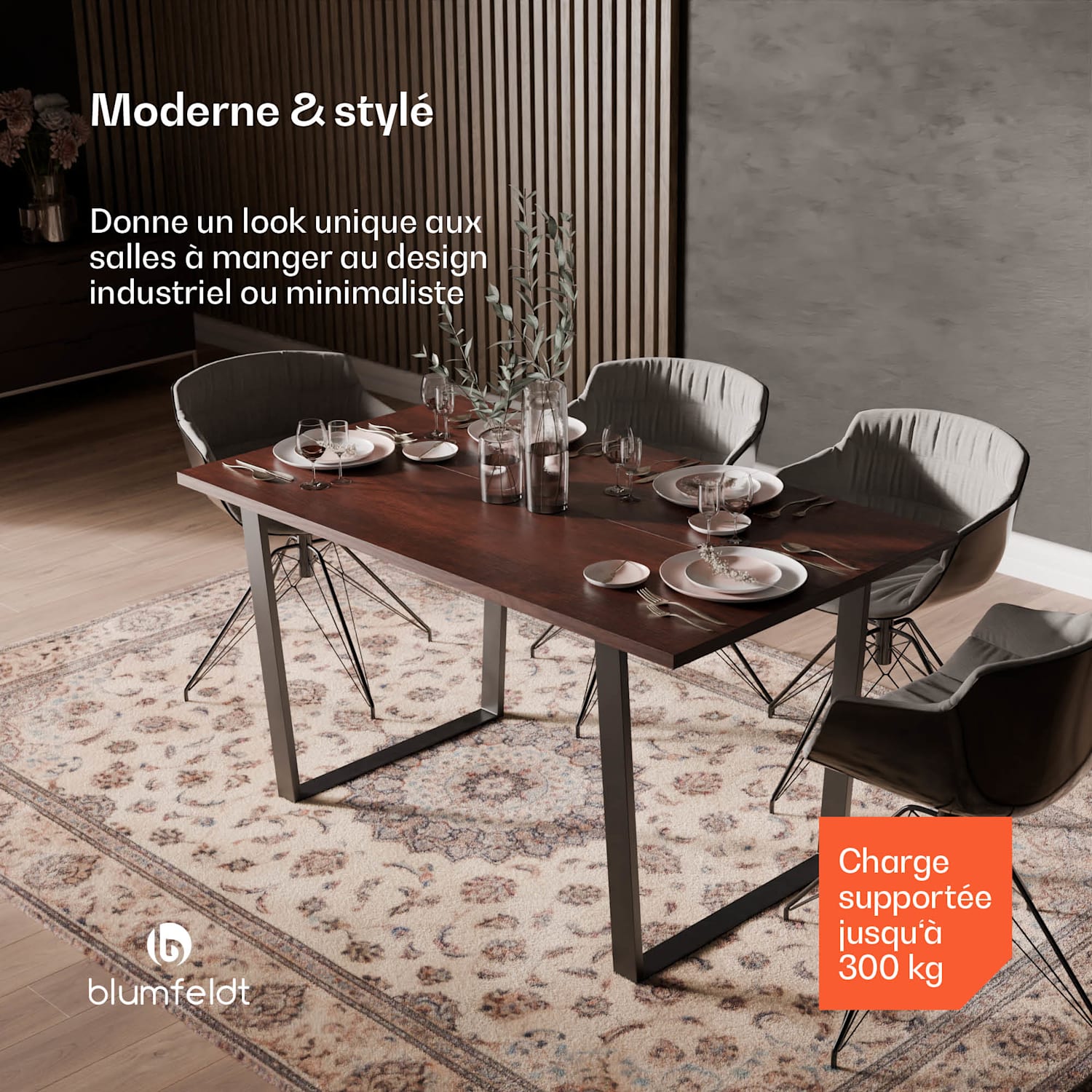 Bearsdon eettafel | tafelblad & metalen tafelpoten | industriële stijl | stabiel | modern 140 x 80 | Teak