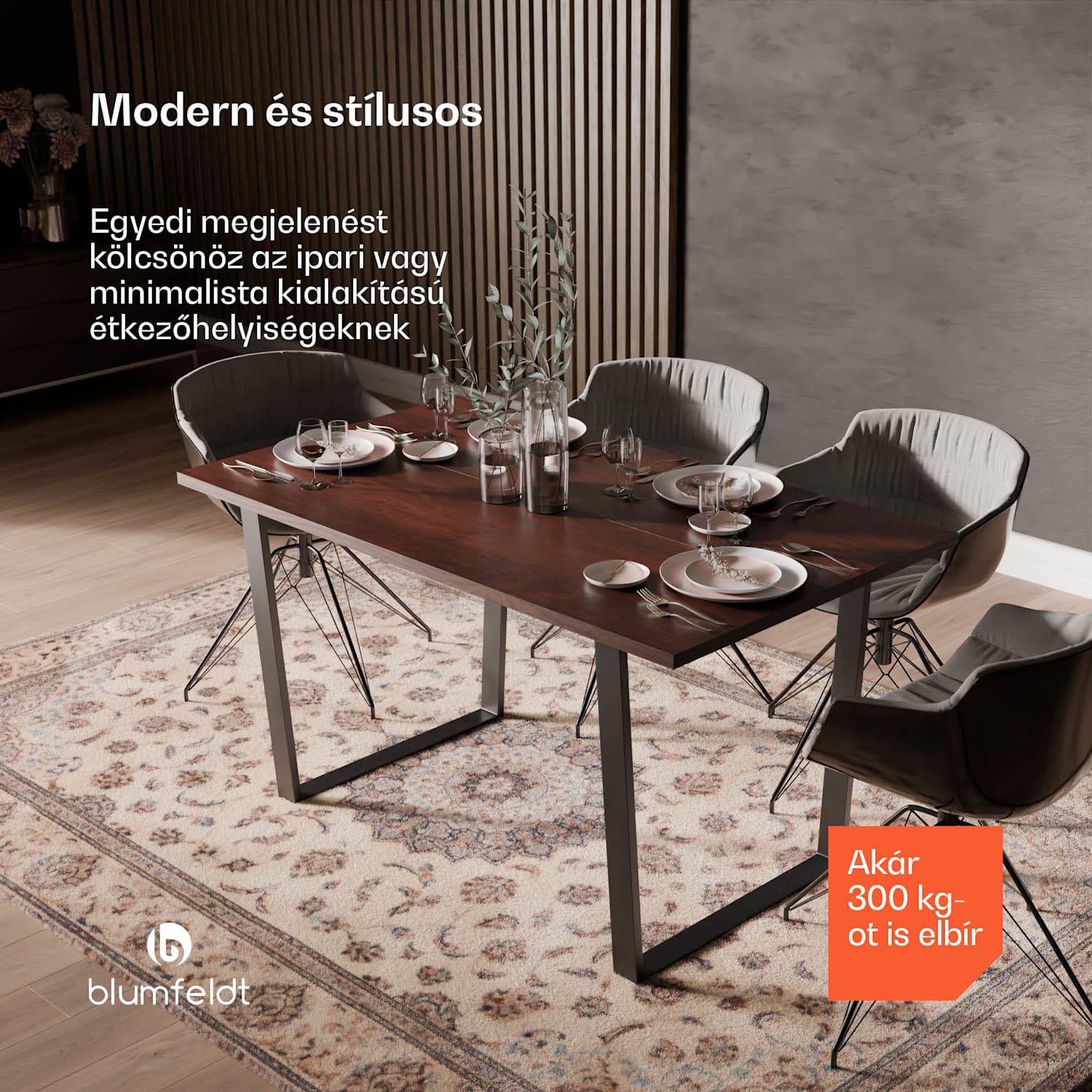 Bearsdon étkezőgarnitúra, asztallap és fém asztallábak, ipari stílus, stabil, modern 140 x 80 | Teak
