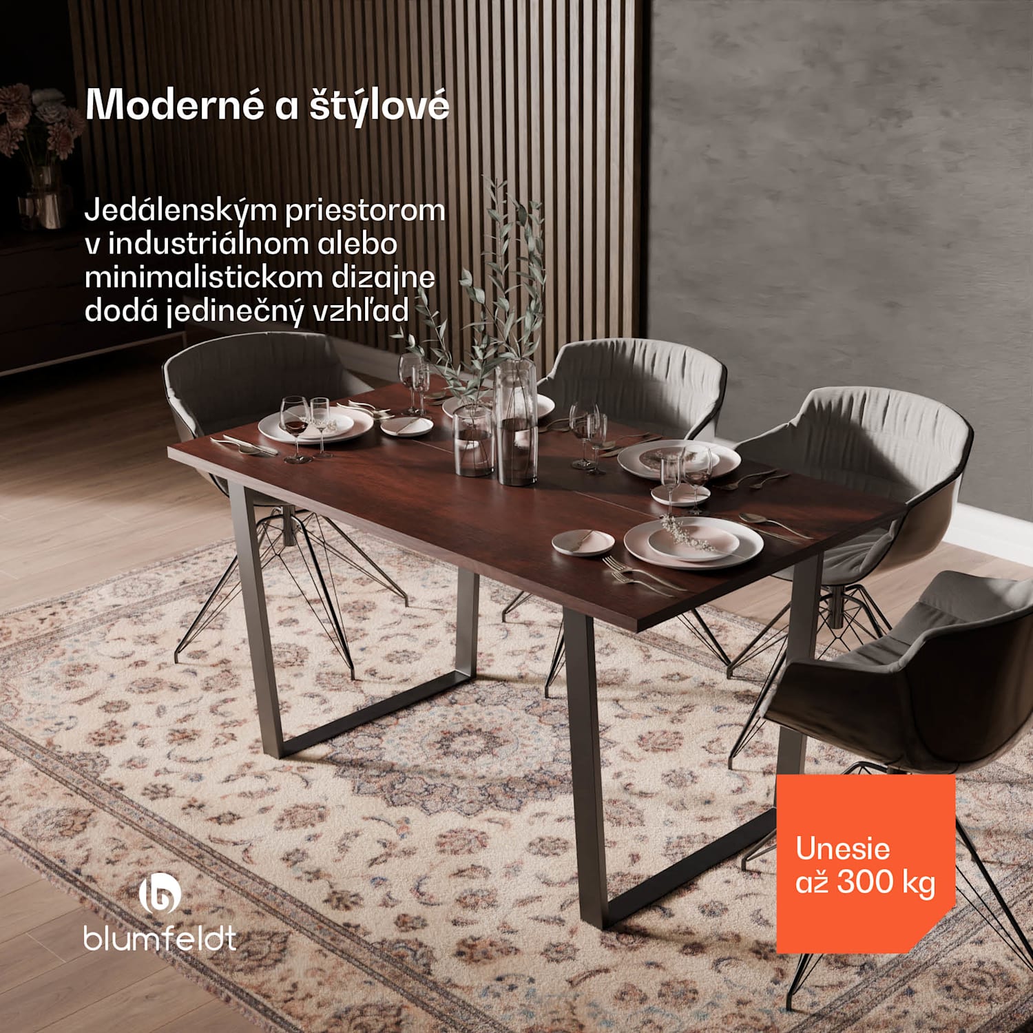 Bearsdon jedálenský set, stolová doska a kovové nohy stola, industriálny štýl, stabilný, moderný 140 x 80 | Teakové drevo