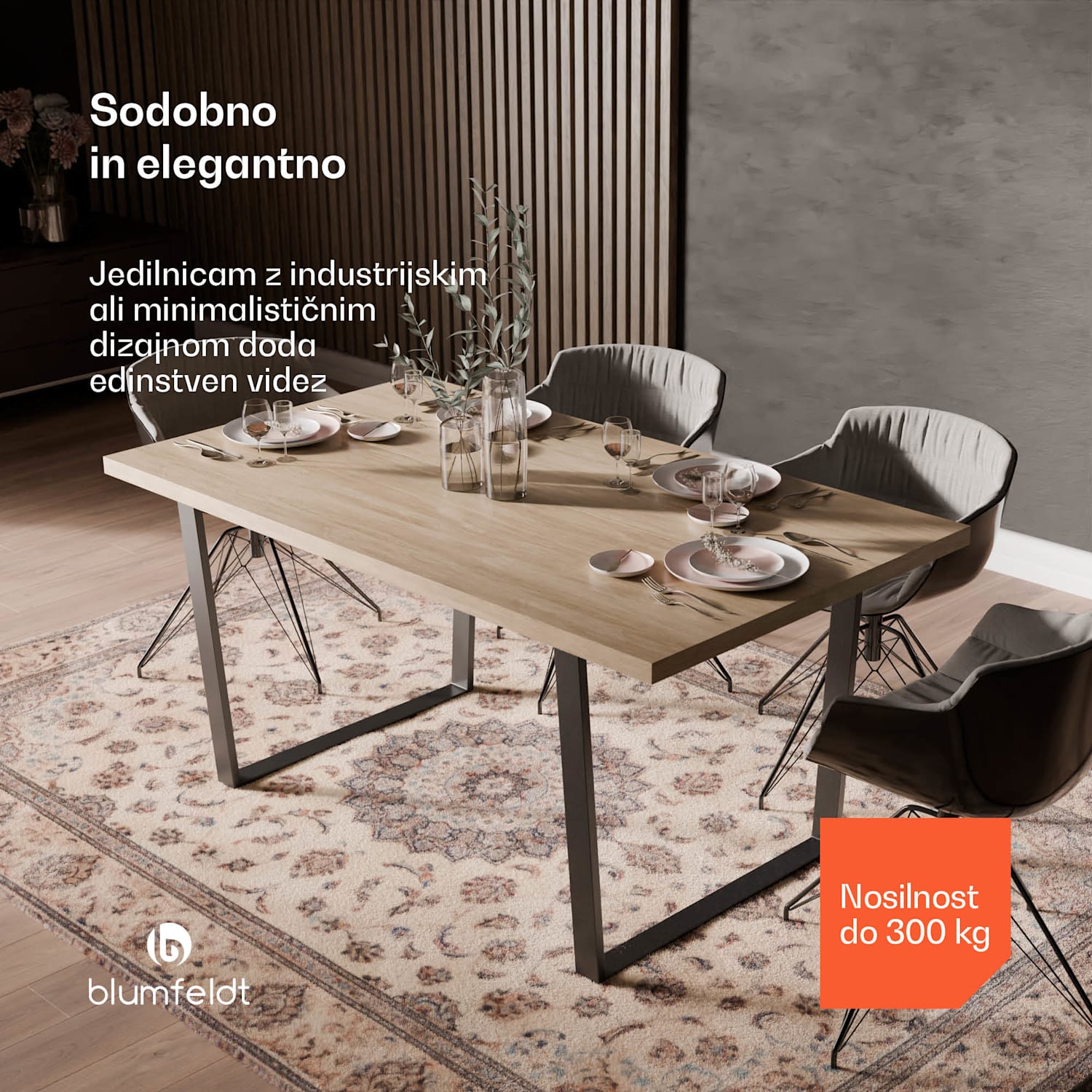 Jedilni set Bearsdon, mizna plošča in kovinske noge mize, industrijski slog, stabilno, moderno 160 x 90 | Borovec