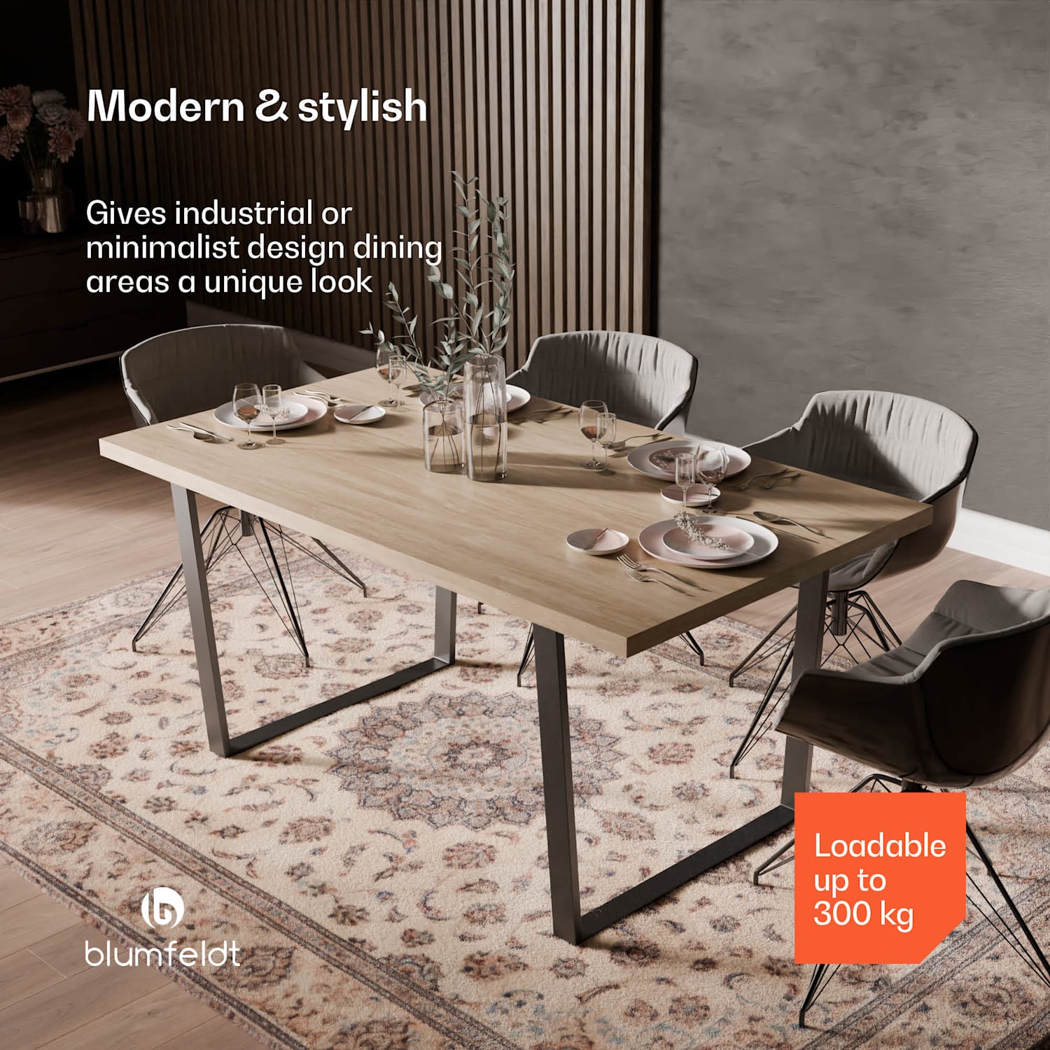 Bearsdon eettafel | tafelblad & metalen tafelpoten | industriële stijl | stabiel | modern 160 x 90 | Den