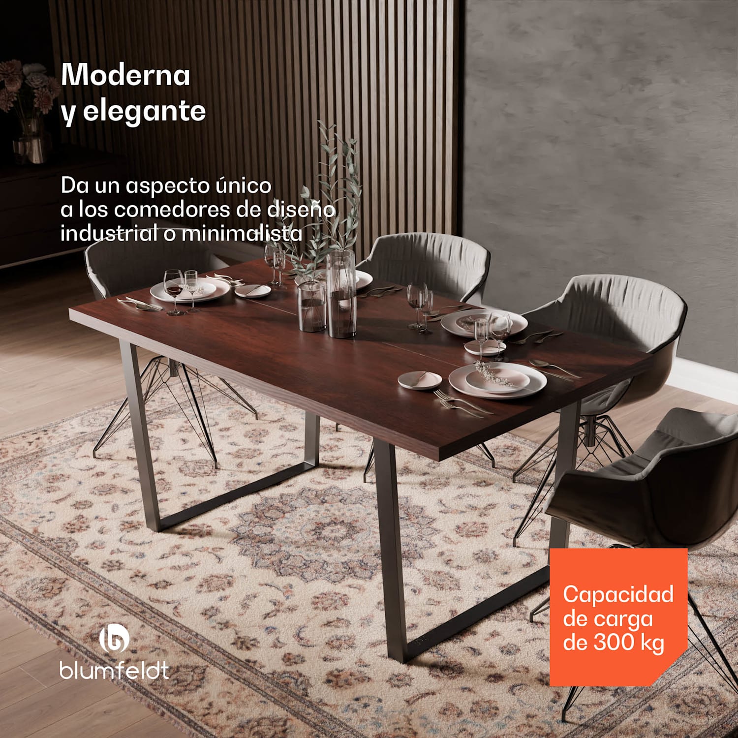 Juego de mesa de comedor Bearsdon | tablero y patas de metal | estilo industrial | estable | moderno 160 x 90 | Teca