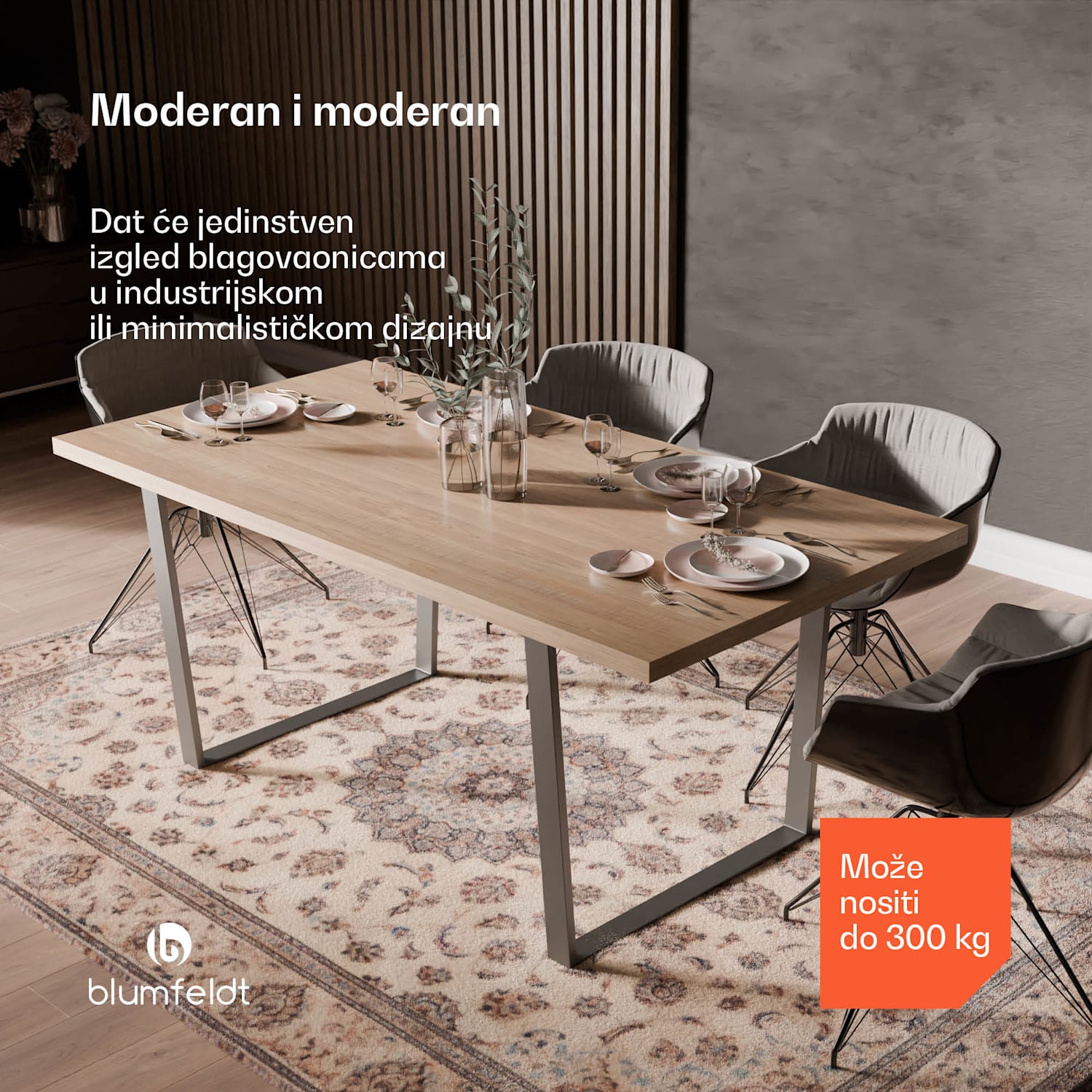 Bearsdon blagovaonski set, ploča stola i metalne noge stola, industrijski stil, stabilan, moderna 180 x 90 | Bor