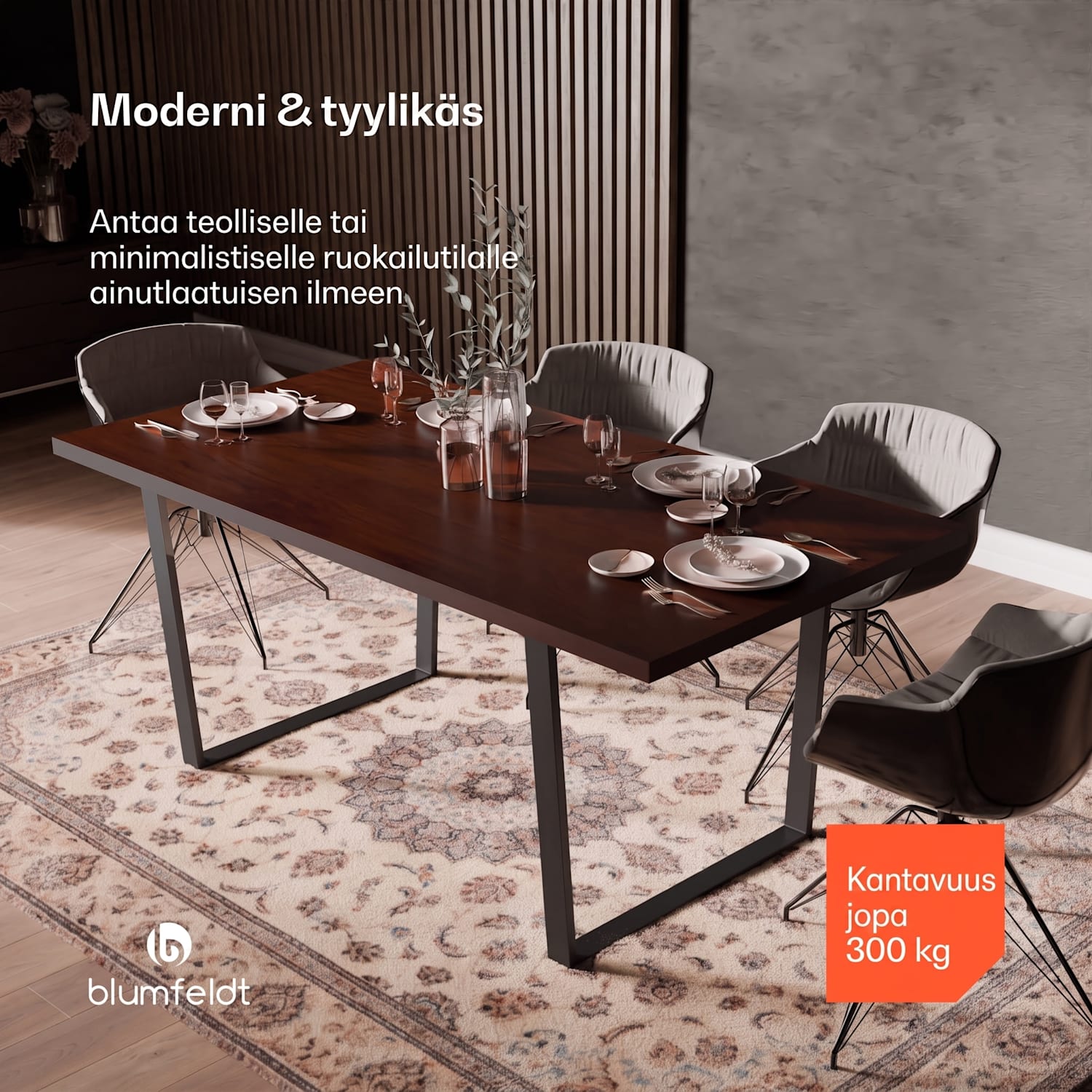 Bearsdon-ruokapöytäsetti | pöytälevy ja metalliset pöydänjalat | teollinen tyyli | vakaa | moderni 180 x 90 | Tiikki