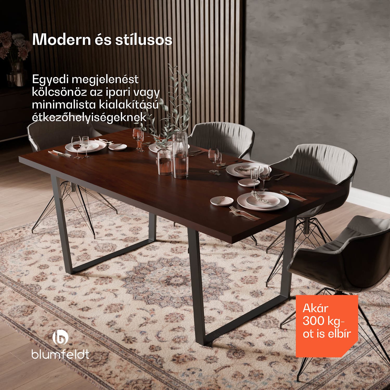 Bearsdon étkezőgarnitúra, asztallap és fém asztallábak, ipari stílus, stabil, modern 180 x 90 | Teak