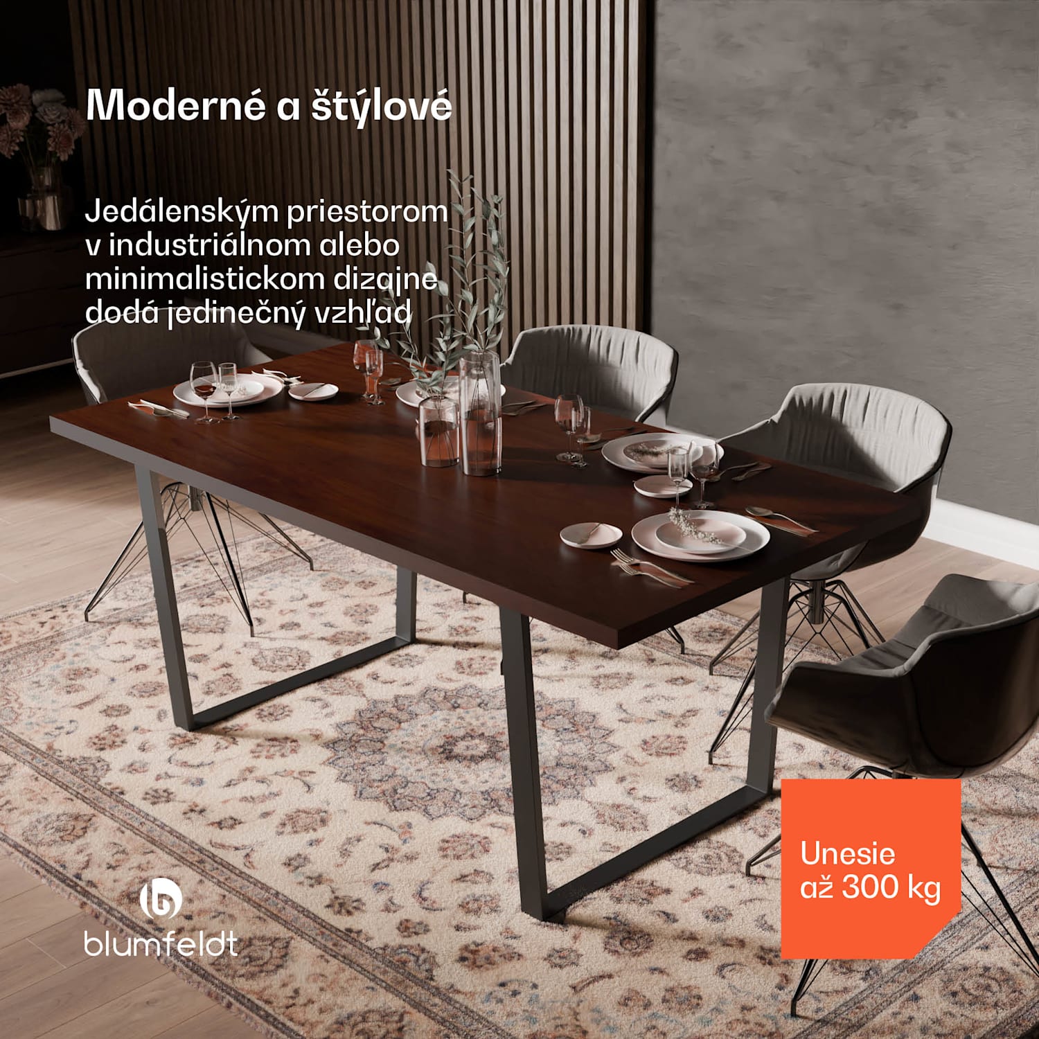 Bearsdon jedálenský set, stolová doska a kovové nohy stola, industriálny štýl, stabilný, moderný 180 x 90 | Teakové drevo