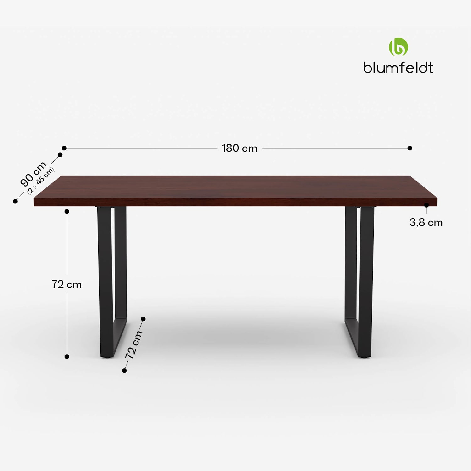 Bearsdon étkezőgarnitúra, asztallap és fém asztallábak, ipari stílus, stabil, modern 180 x 90 | Teak