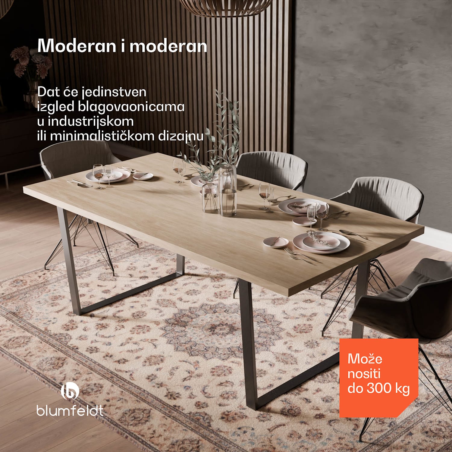 Bearsdon blagovaonski set, ploča stola i metalne noge stola, industrijski stil, stabilan, moderna 200 x 100 | Bor