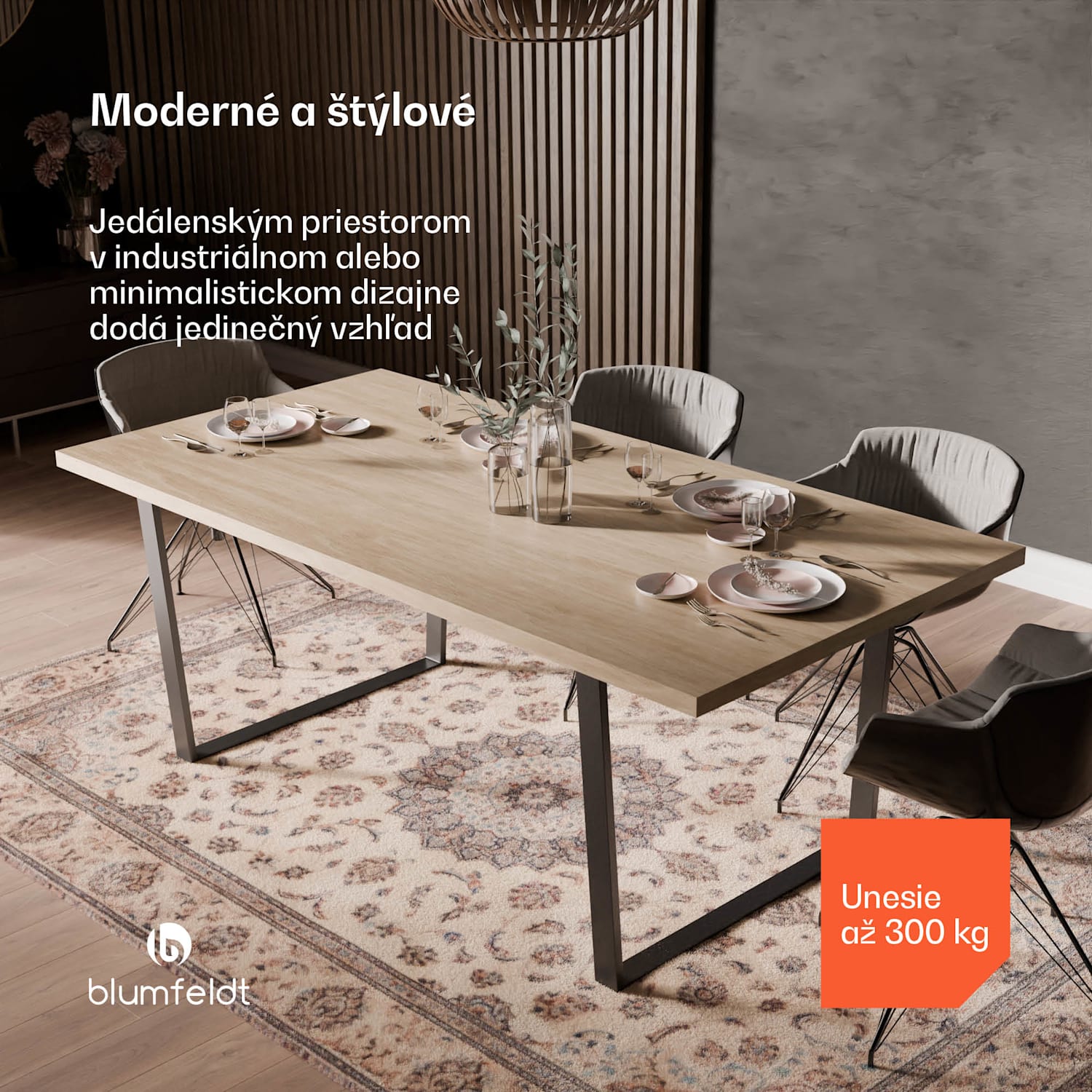 Bearsdon jedálenský set, stolová doska a kovové nohy stola, industriálny štýl, stabilný, moderný 200 x 100 | Borovica