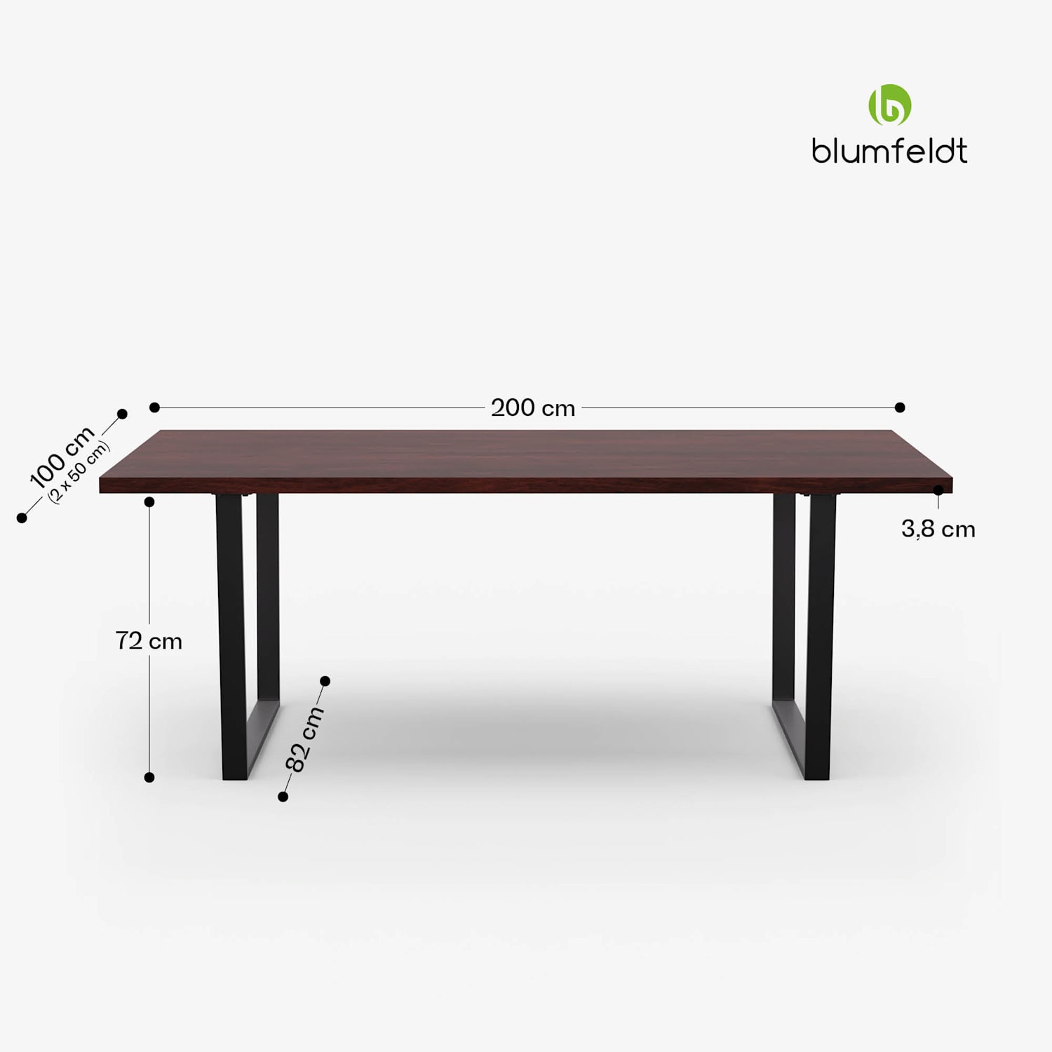 Bearsdon jídelní set, stolová deska a kovové nohy stolu, industriální styl, stabilní, moderní 200 x 100 | Teakové dřevo