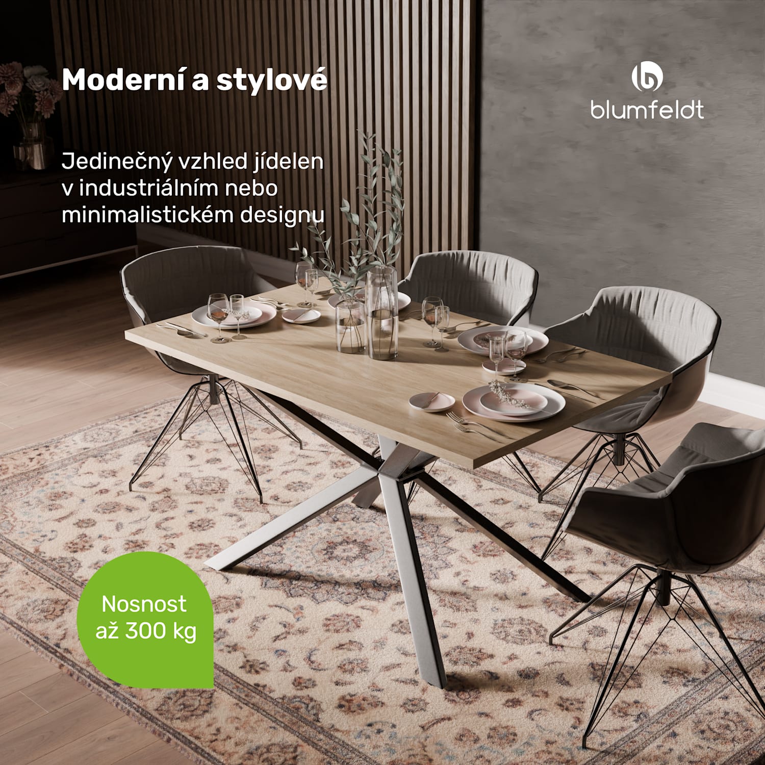 Bearsdon jídelní stůl set | deska & kovové nohy | průmyslový styl | stabilní | moderní 120 x 80 cm | Borovice