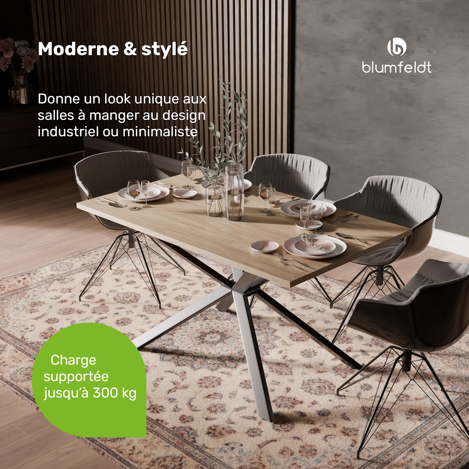 Set de table à manger Bearsdon | Plateau & pieds de table en métal | Style industriel | stable | moderne 120 x 80 cm | Pin