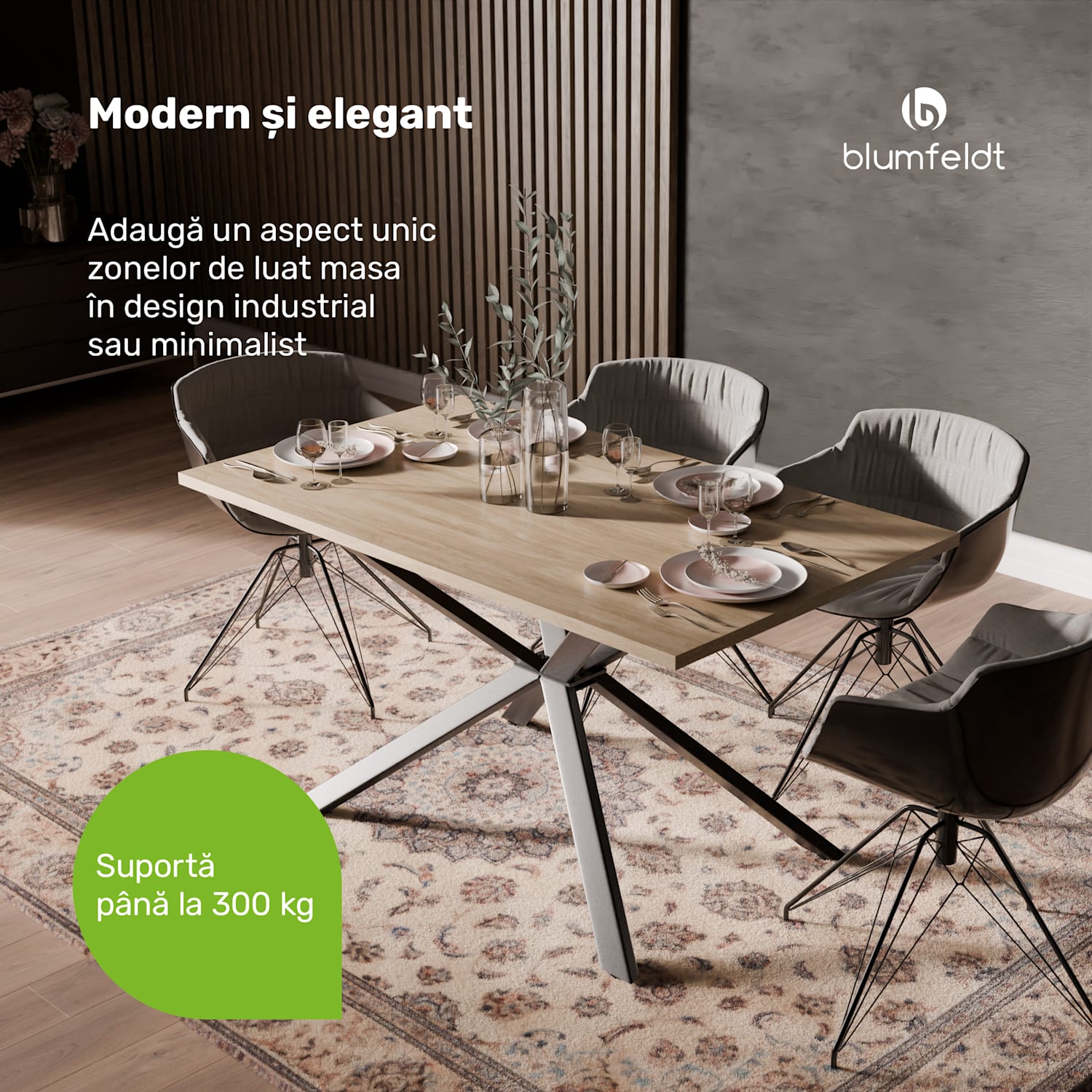 Set masă Bearsdon | Blat și picioare metalice | Stil industrial | stabil | modern 120 x 80 cm | Pin