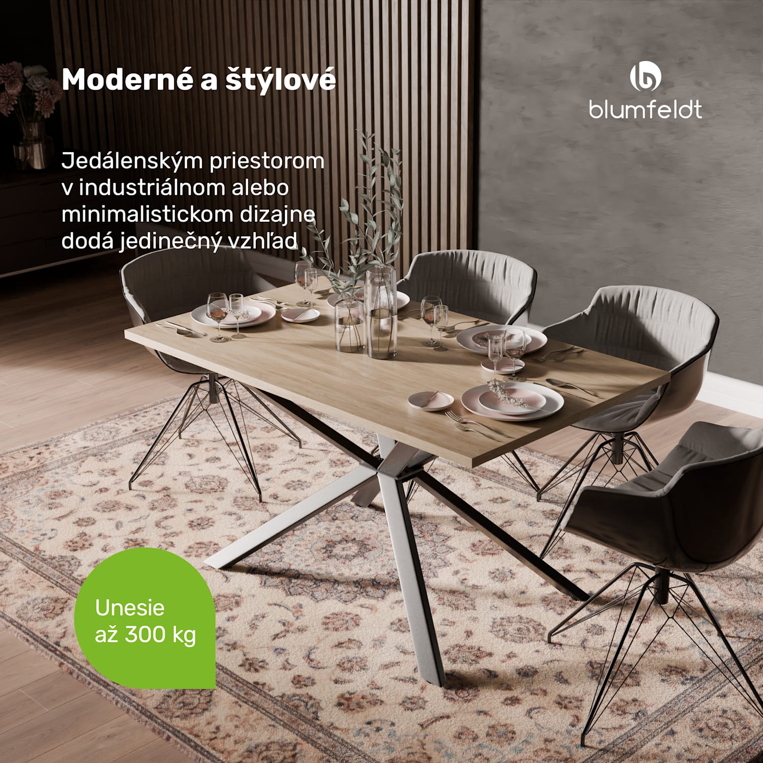 Bearsdon jedálenská súprava | doska stola & kovové nohy | industriálny štýl | stabilná | moderná 120 x 80 cm | Borovica