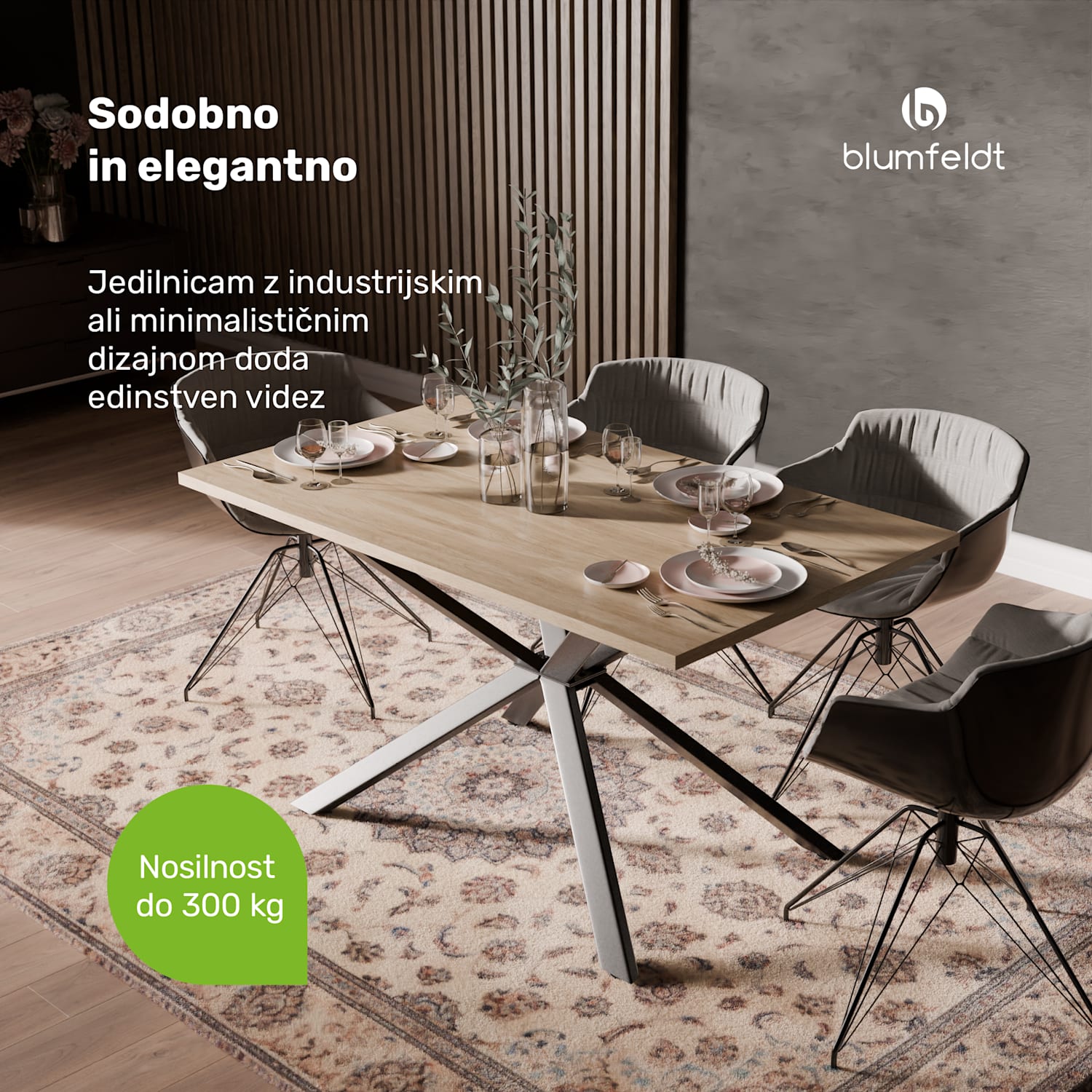 Bearsdon jedilna miza komplet | plošča in kovinske noge | industrijski slog | stabilno | moderno 120 x 80 cm | Borovec