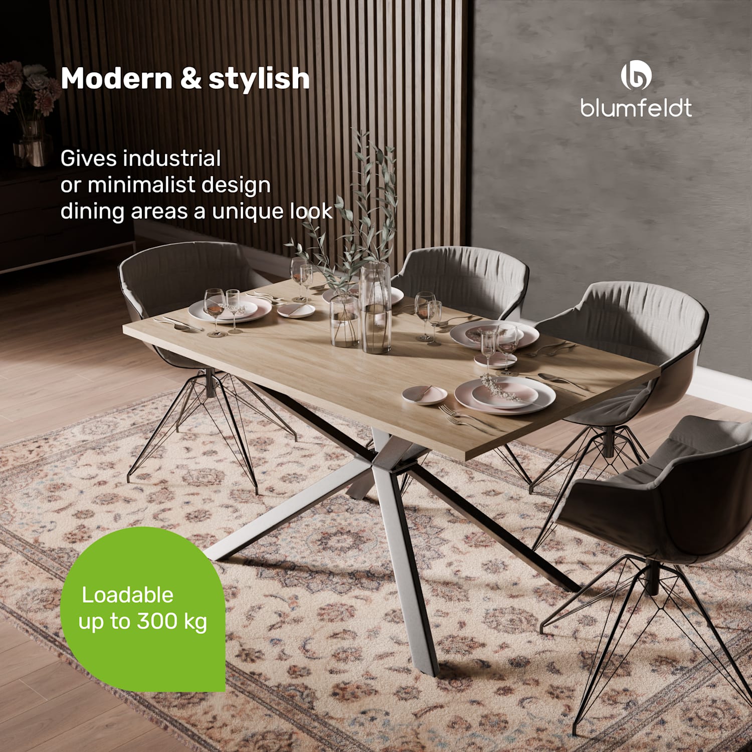 Bearsdon dining table set | tabletop & metal legs | industrial style | stable | modern 120 x 80 cm | Pine