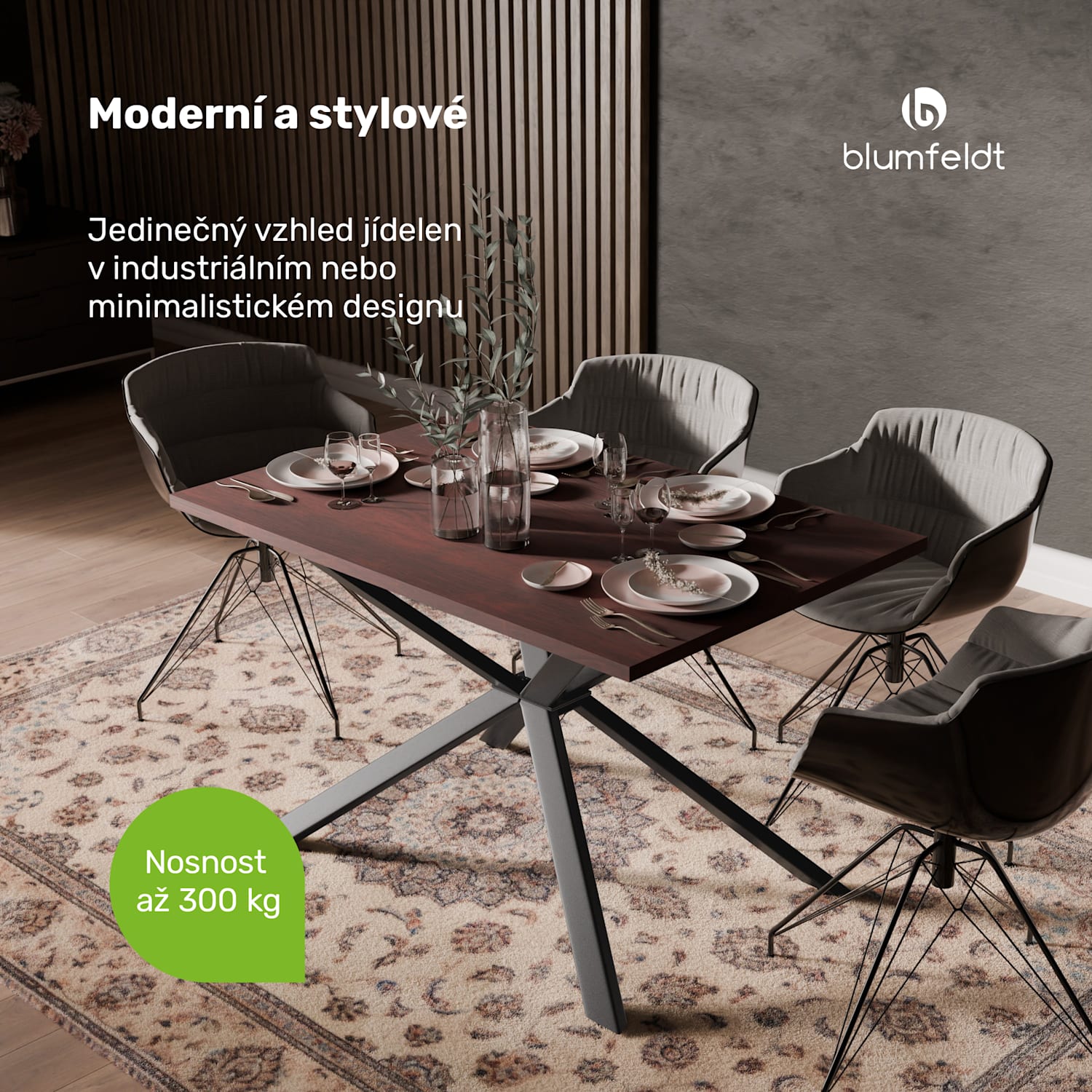 Bearsdon jídelní stůl set | deska & kovové nohy | průmyslový styl | stabilní | moderní 120 x 80 cm | Teakové dřevo
