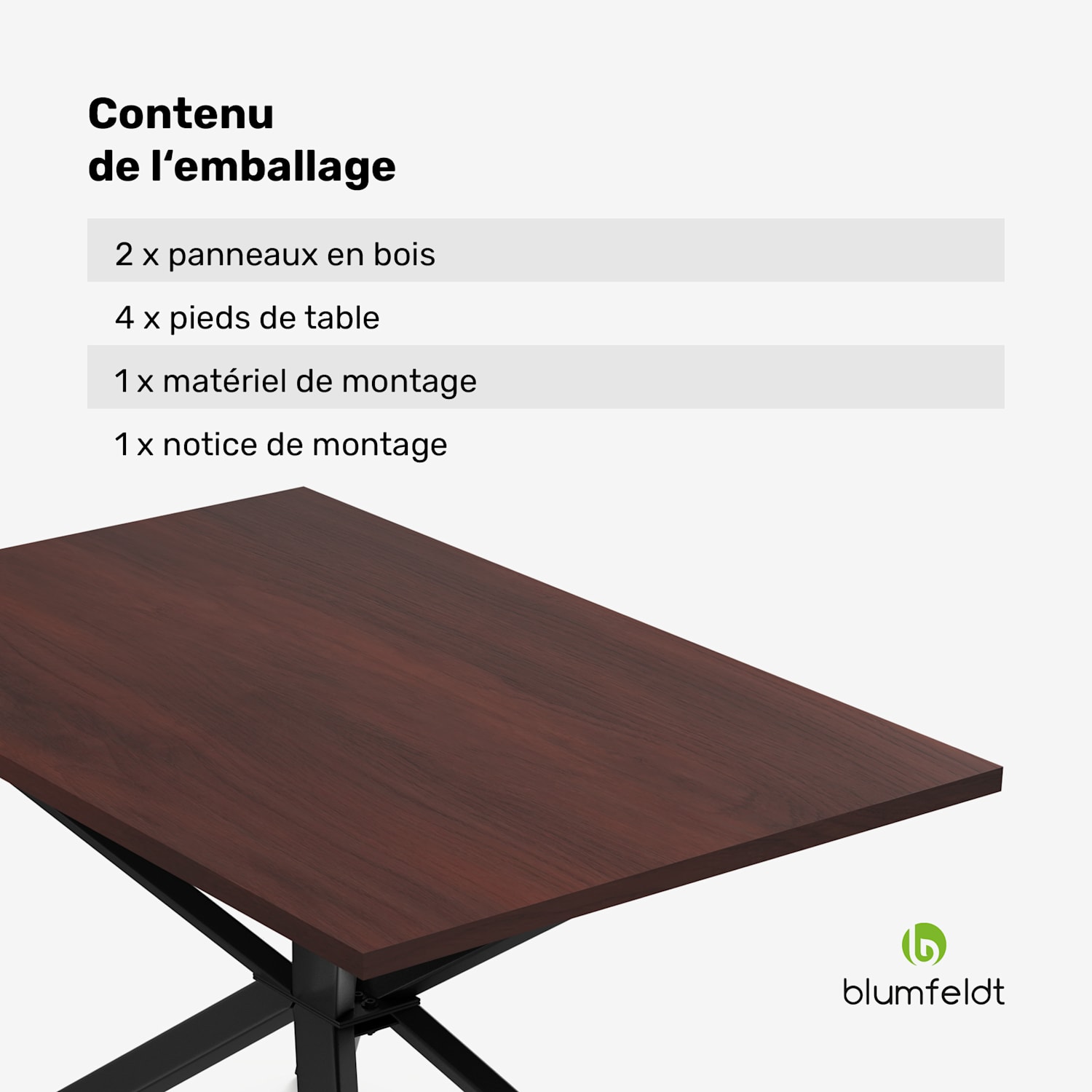 Set de table à manger Bearsdon | Plateau & pieds de table en métal | Style industriel | stable | moderne 120 x 80 cm | Teck