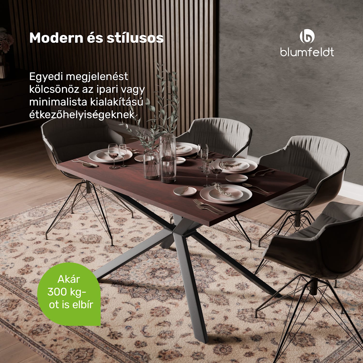 Bearsdon étkezőasztal szett | asztallap és fém asztallábak | ipari stílus | stabil | modern 120 x 80 cm | Teak