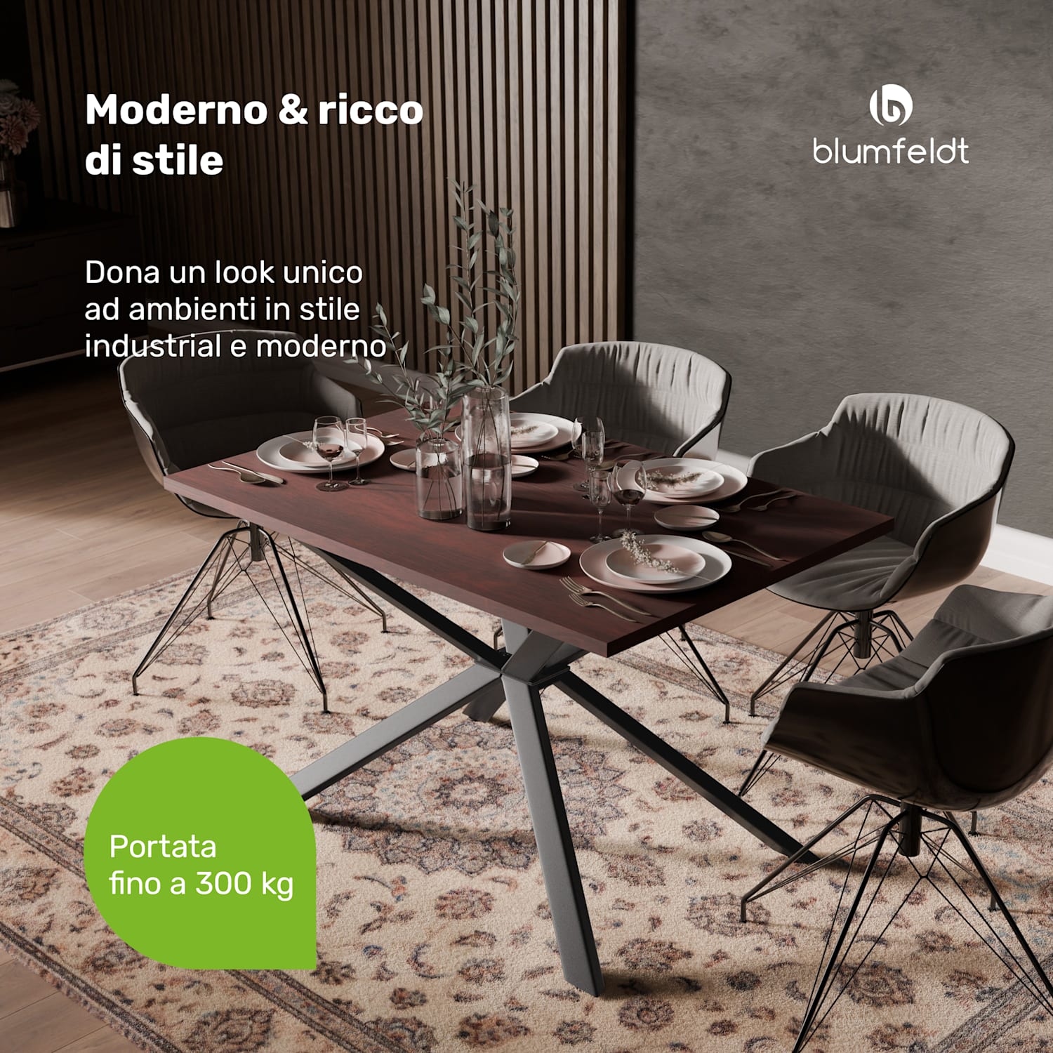 Set tavolo da pranzo Bearsdon | piano tavolo e gambe in metallo | stile industriale | stabile | moderno 120 x 80 cm | Teak