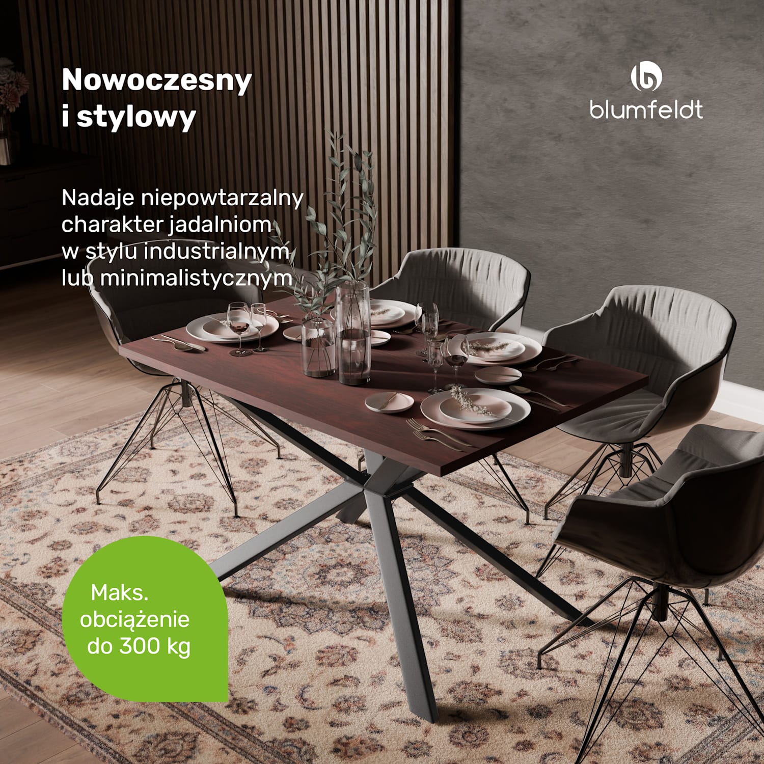 Bearsdon zestaw stołu jadalnianego | blat i metalowe nogi stołu | styl industrialny | stabilny | nowoczesny 120 x 80 cm | Drewno Tekowe