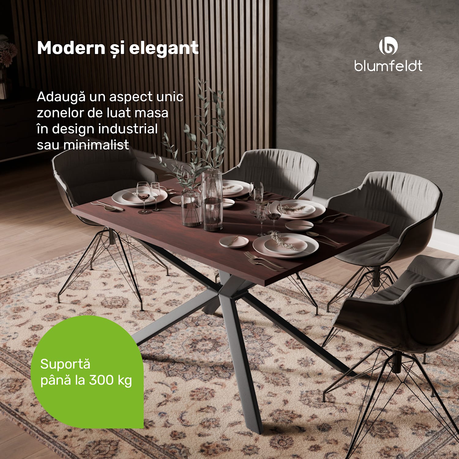Set masă Bearsdon | Blat și picioare metalice | Stil industrial | stabil | modern 120 x 80 cm | Teak