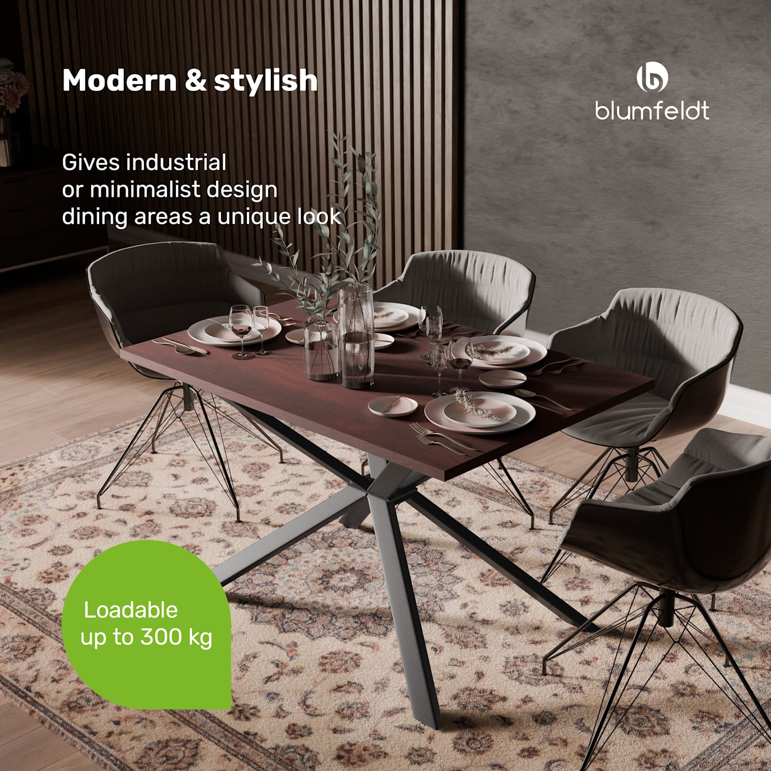 Bearsdon dining table set | tabletop & metal legs | industrial style | stable | modern 120 x 80 cm | Teak