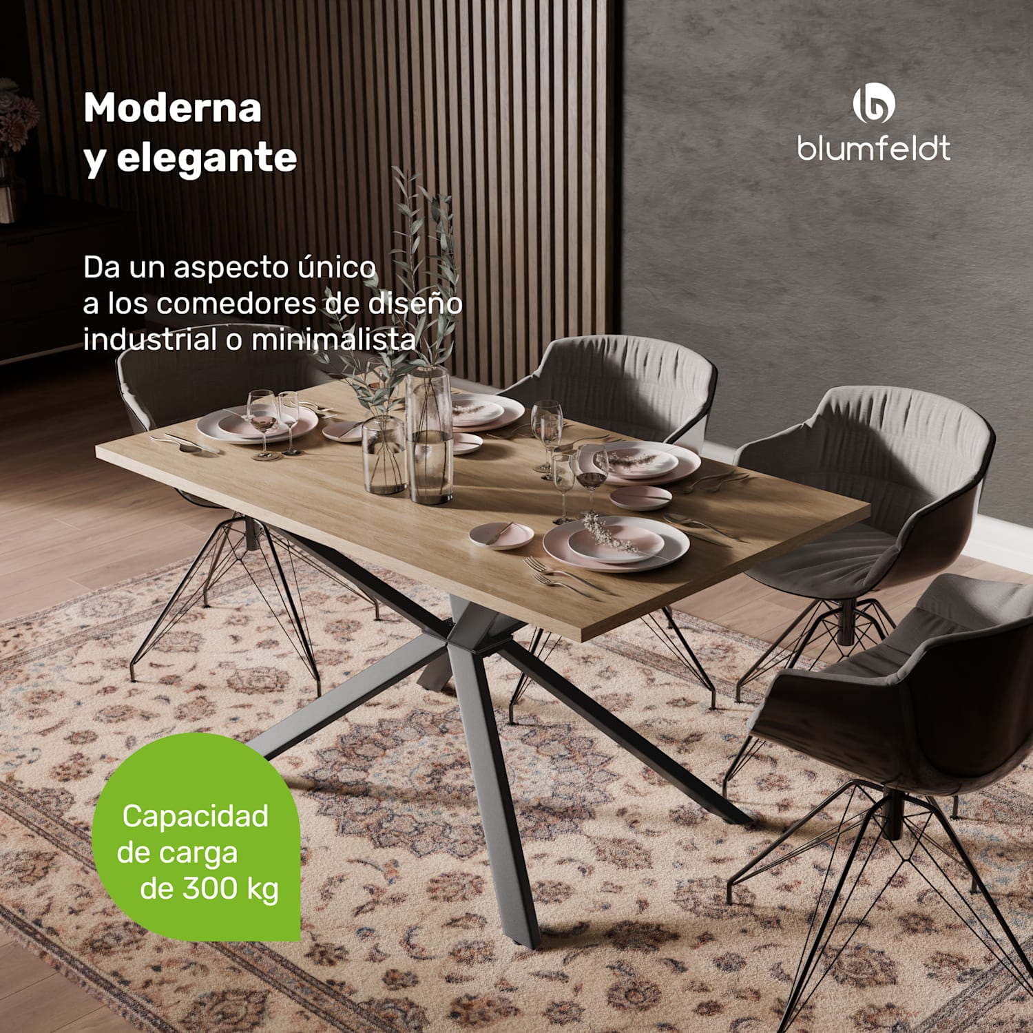 Bearsdon conjunto mesa de comedor | tablero y patas metálicas | estilo industrial | estable | moderno 140 x 80 | Pino