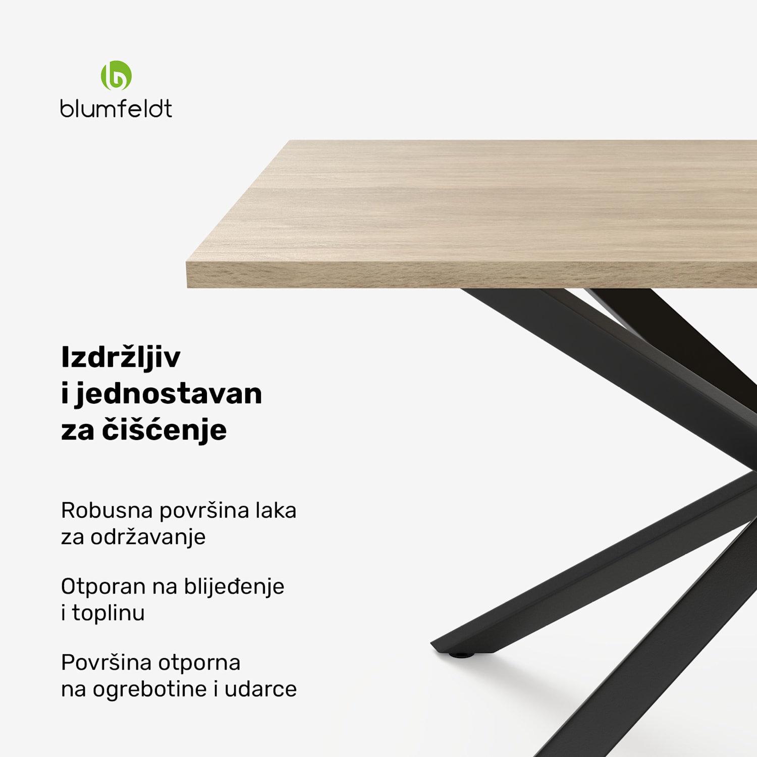 Bearsdon set blagovaonskog stola | ploča stola i metalne noge | industrijski stil | stabilan | moderan 140 x 80 | Bor
