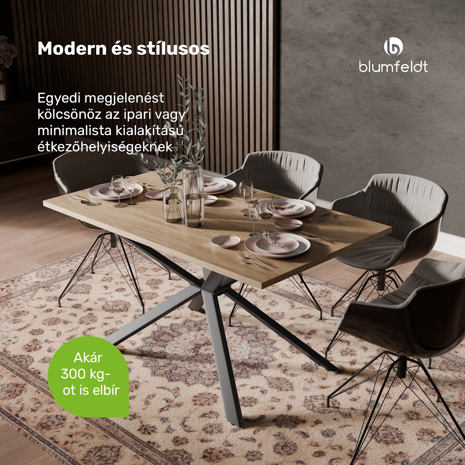 Bearsdon étkezőasztal szett | asztallap és fém asztallábak | ipari stílus | stabil | modern 140 x 80 | Fenyő