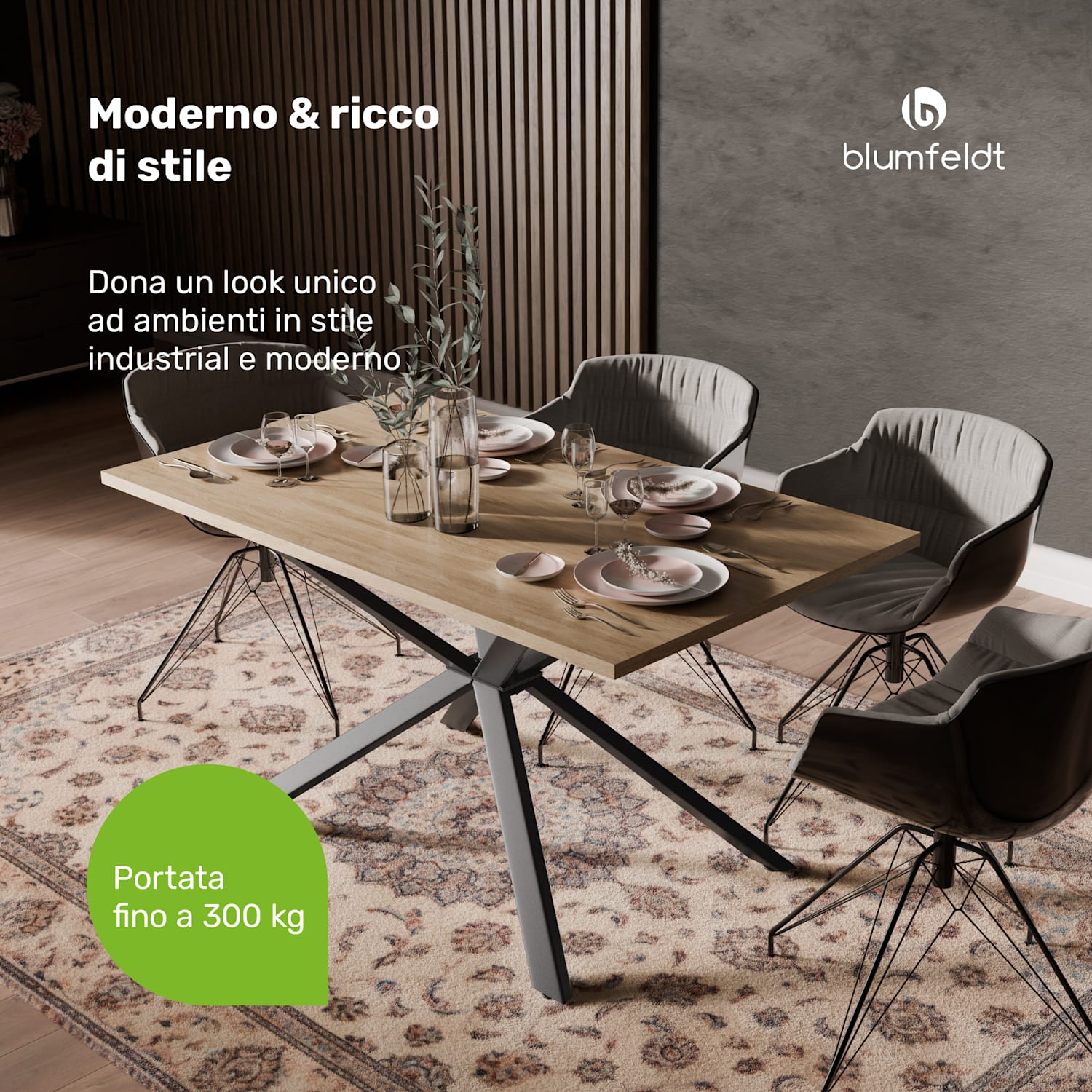 Set tavolo da pranzo Bearsdon | piano tavolo e gambe in metallo | stile industriale | stabile | moderno 140 x 80 | Pino