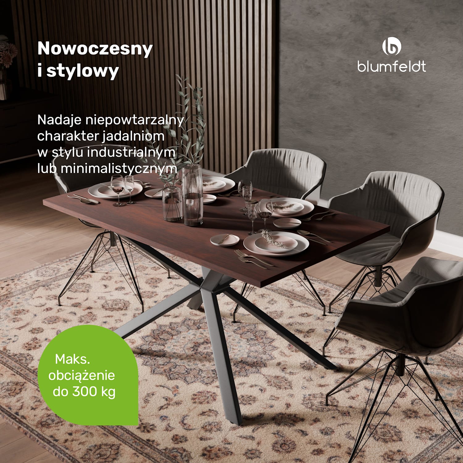 Bearsdon zestaw stołu jadalnianego | blat i metalowe nogi stołu | styl industrialny | stabilny | nowoczesny 140 x 80 | Drewno Tekowe