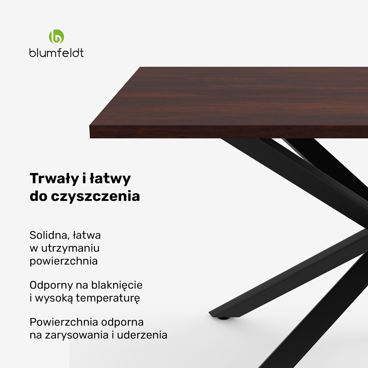 Bearsdon zestaw stołu jadalnianego | blat i metalowe nogi stołu | styl industrialny | stabilny | nowoczesny 140 x 80 | Drewno Tekowe