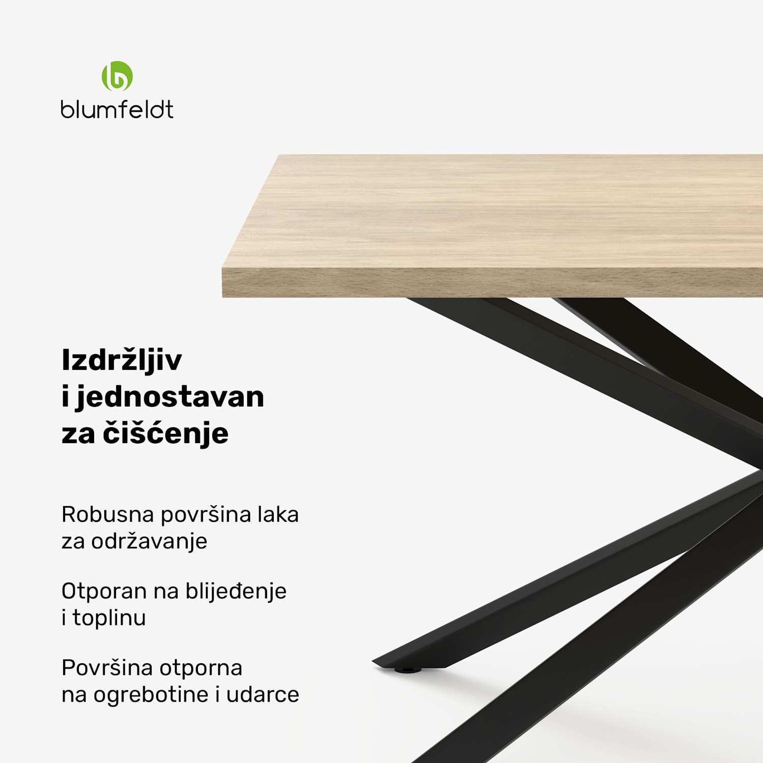 Bearsdon set blagovaonskog stola | ploča stola i metalne noge | industrijski stil | stabilan | moderan 160 x 90 | Bor