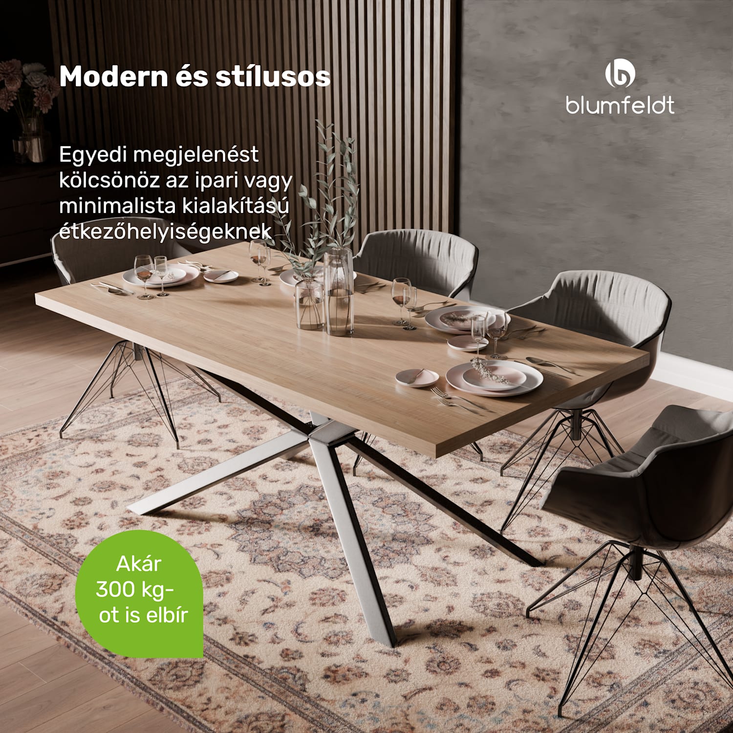 Bearsdon étkezőasztal szett | asztallap és fém asztallábak | ipari stílus | stabil | modern 160 x 90 | Fenyő