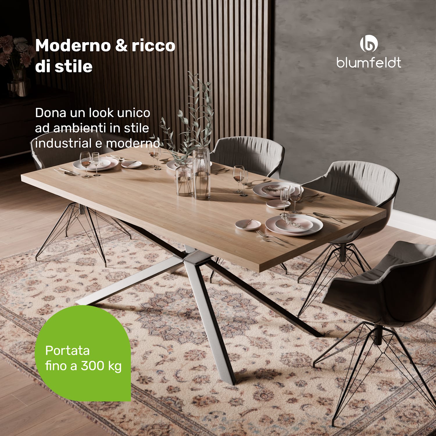 Set tavolo da pranzo Bearsdon | piano tavolo e gambe in metallo | stile industriale | stabile | moderno 160 x 90 | Pino