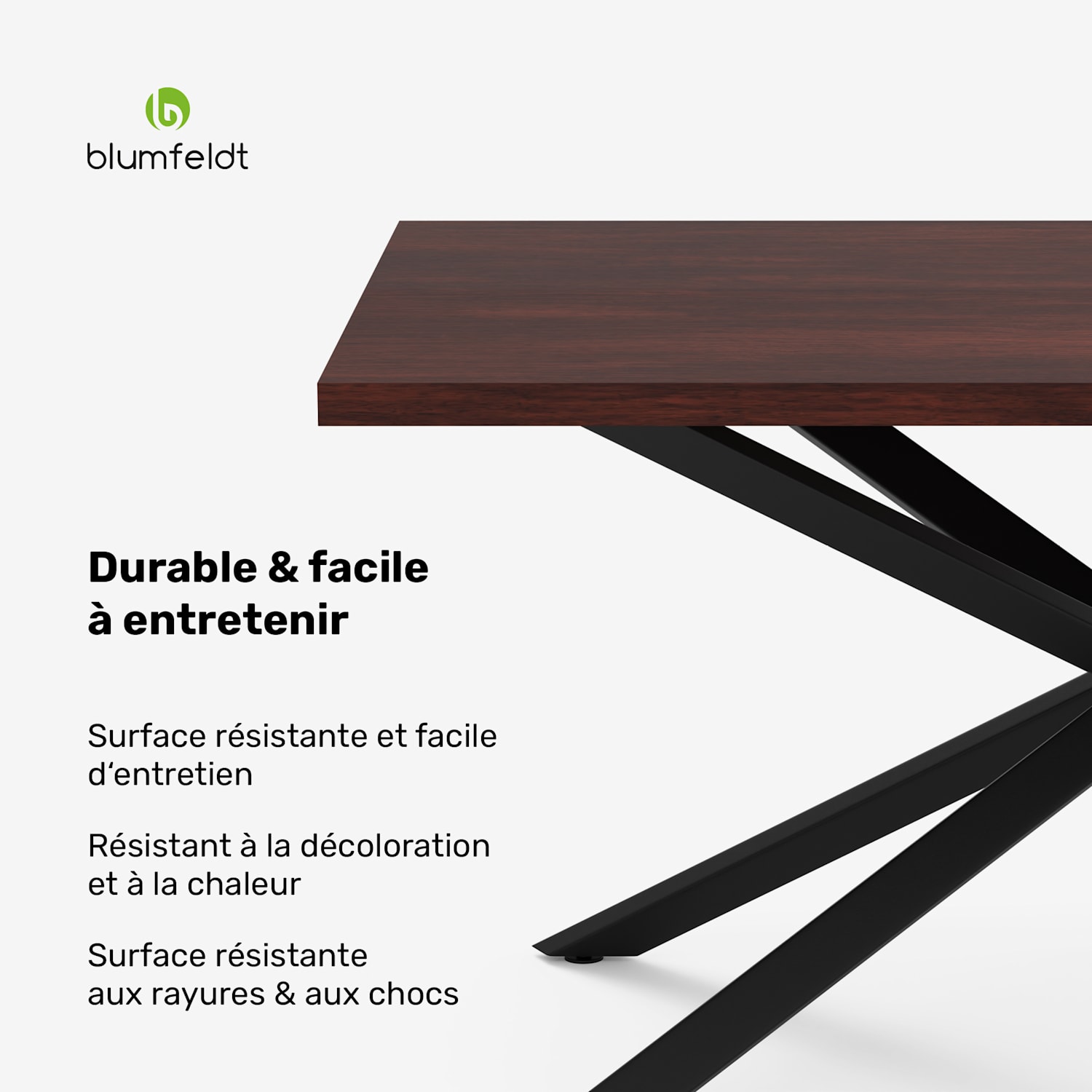 Set de table à manger Bearsdon | Plateau & pieds de table en métal | Style industriel | stable | moderne 160 x 90 | Teck